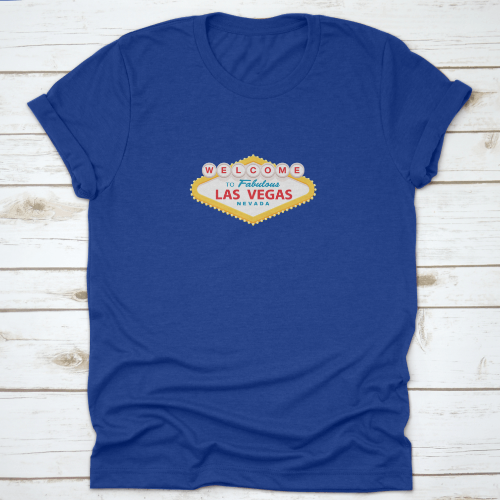 Classic Retro Welcome To Las Vegas Sign t-shirt in a modern flat vector design, showcasing vibrant colors and a comfortable fit.