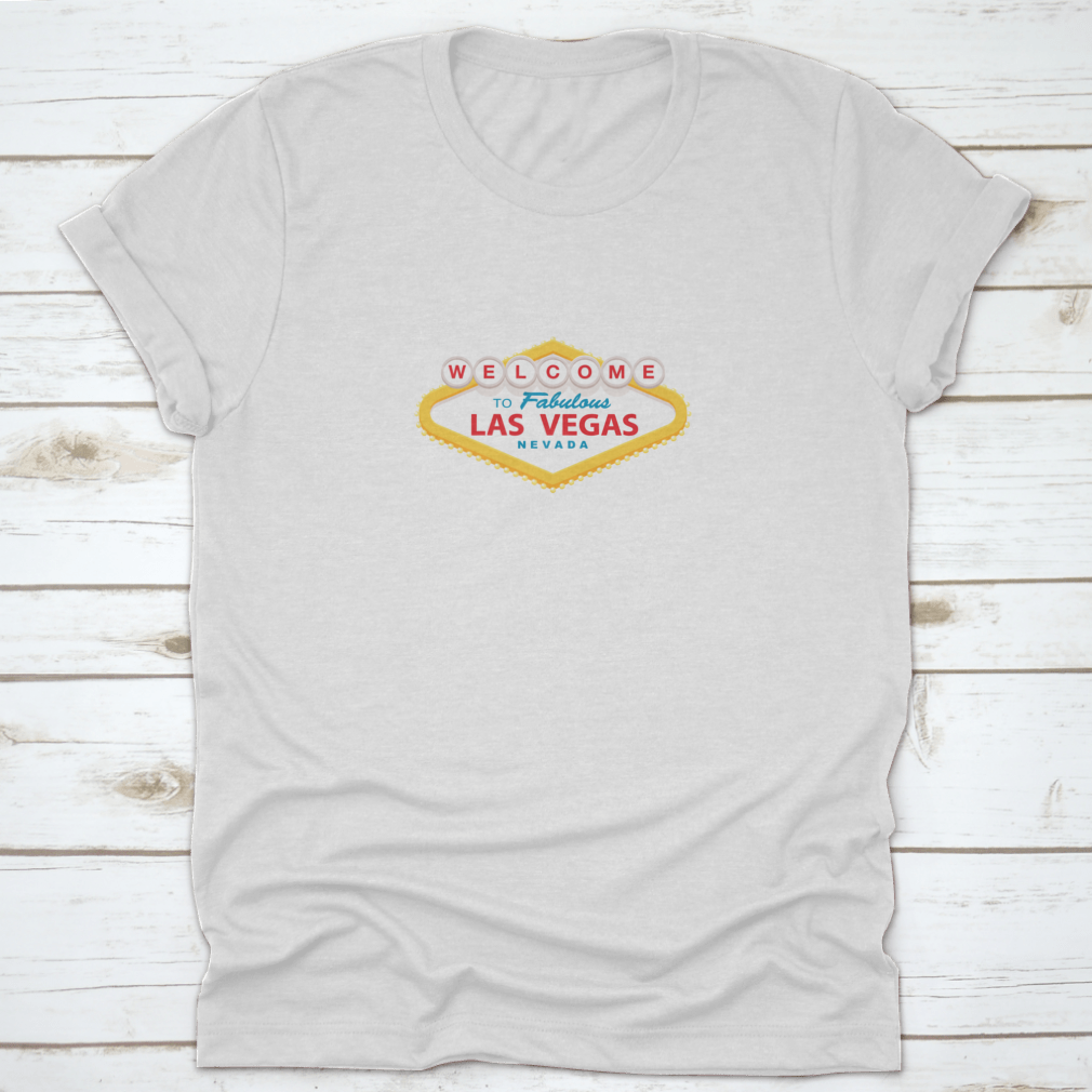 Classic Retro Welcome To Las Vegas Sign t-shirt in a modern flat vector design, showcasing vibrant colors and a comfortable fit.