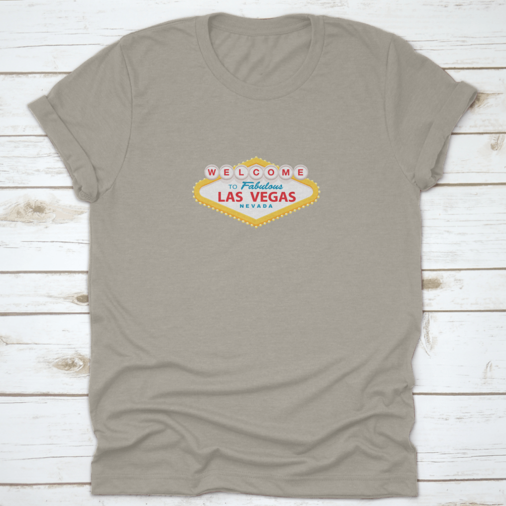 Classic Retro Welcome To Las Vegas Sign t-shirt in a modern flat vector design, showcasing vibrant colors and a comfortable fit.