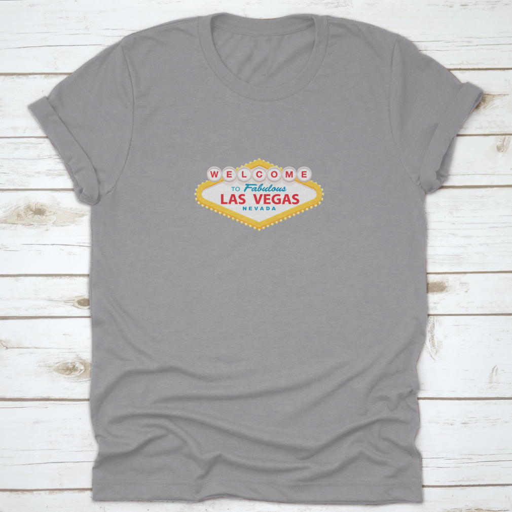 Classic Retro Welcome To Las Vegas Sign t-shirt in a modern flat vector design, showcasing vibrant colors and a comfortable fit.