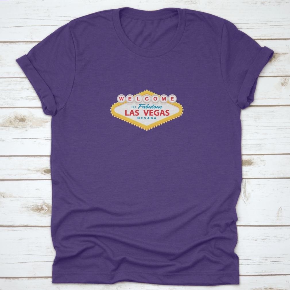 Classic Retro Welcome To Las Vegas Sign t-shirt in a modern flat vector design, showcasing vibrant colors and a comfortable fit.