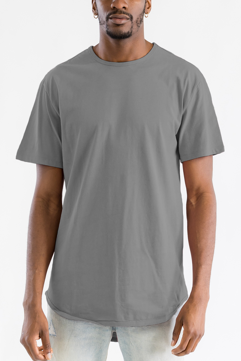 A stylish Classic Rounded Scallop Tee featuring a scalloped hem, made from 100% cotton, displayed on a mannequin.