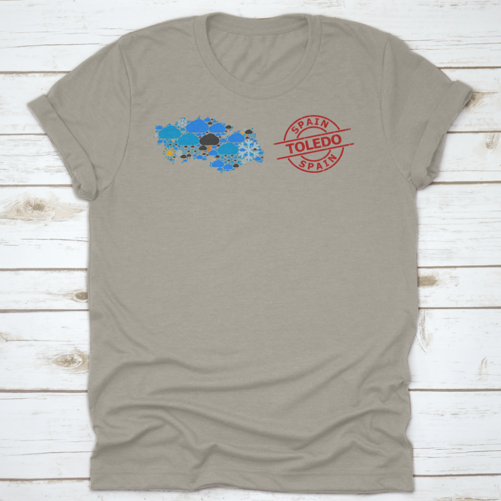 Climate Pattern Map of Toledo Province featuring a textured red round seal, showcasing geographical data in a stylish design.