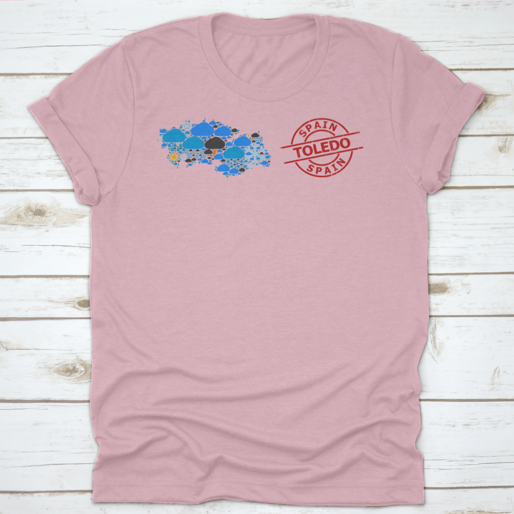 Climate Pattern Map of Toledo Province featuring a textured red round seal, showcasing geographical data in a stylish design.