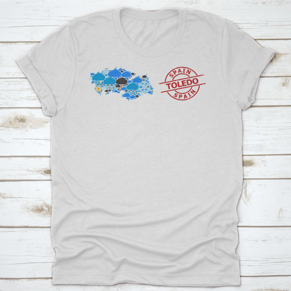 Climate Pattern Map of Toledo Province featuring a textured red round seal, showcasing geographical data in a stylish design.