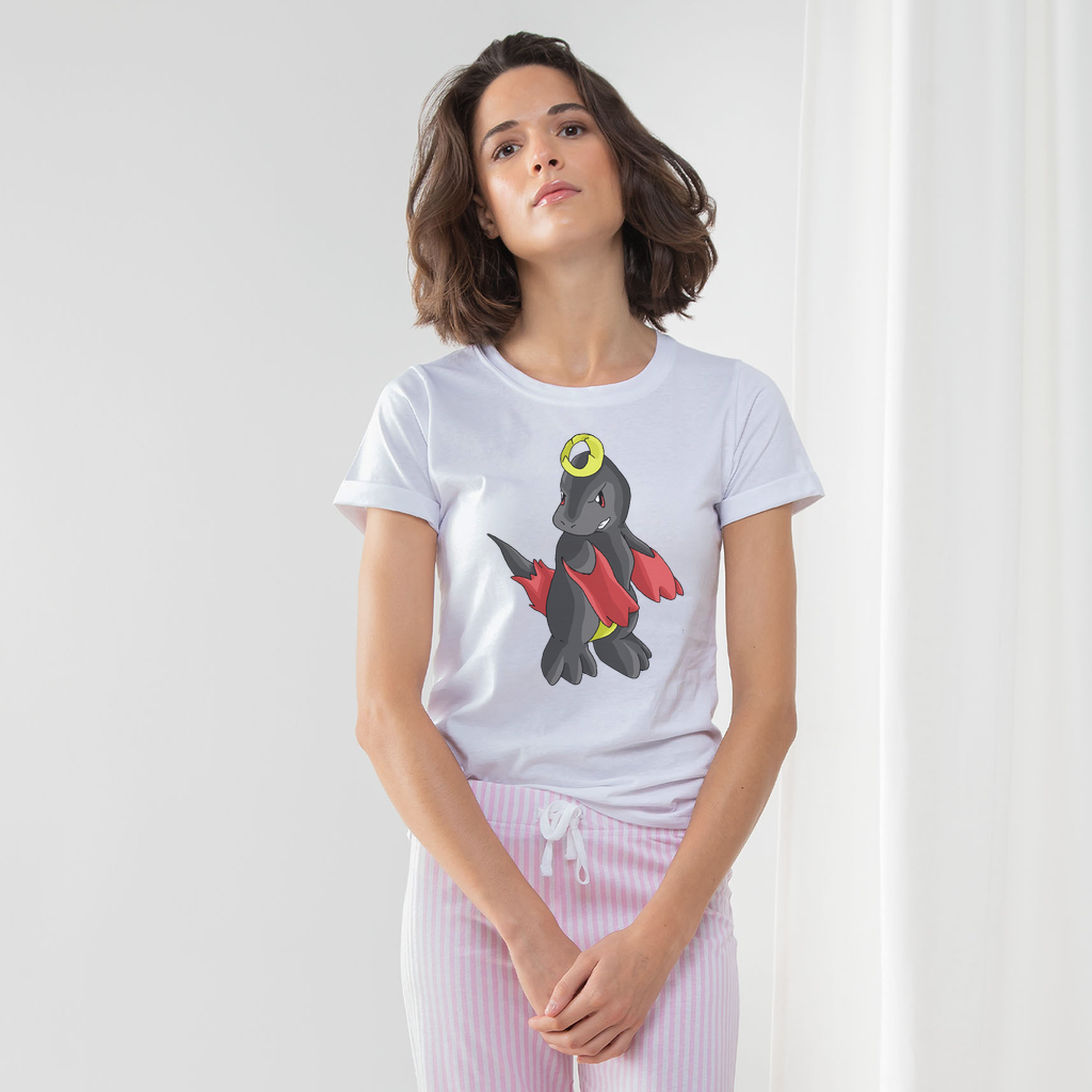 Clowdyking Women's Long Pant Pyjama Set featuring a white t-shirt, striped pants, and matching drawcord bag in heather grey and light pink.