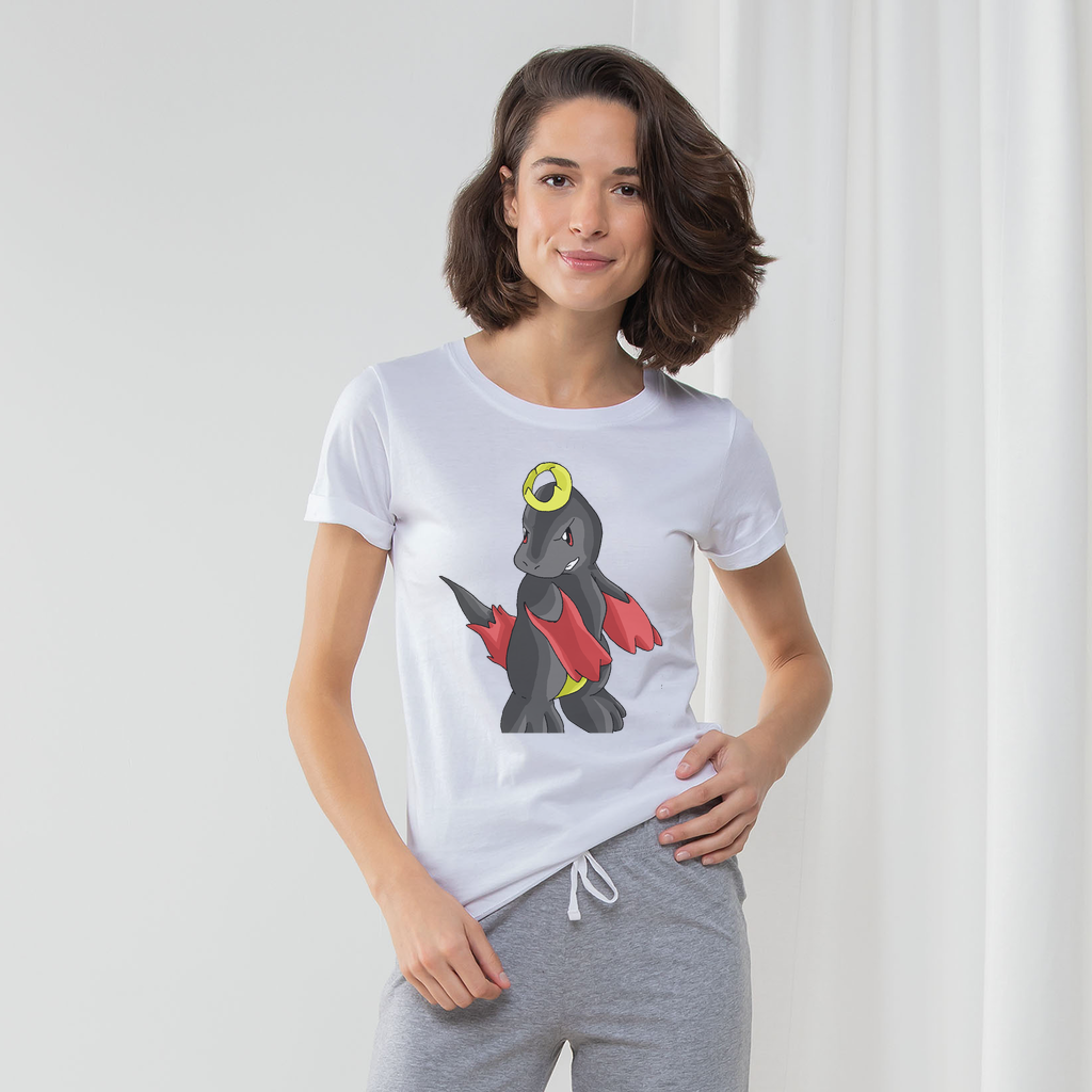 Clowdyking Women's Long Pant Pyjama Set featuring a white t-shirt, striped pants, and matching drawcord bag in heather grey and light pink.