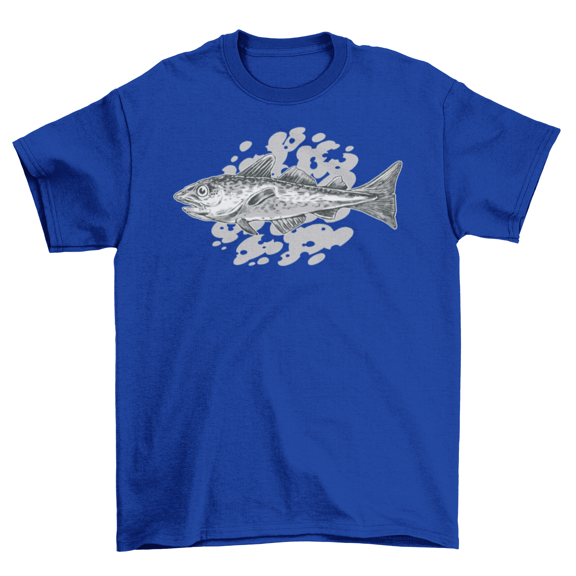 A stylish t-shirt featuring a realistic graphic of a swimming codfish, perfect for marine life enthusiasts.