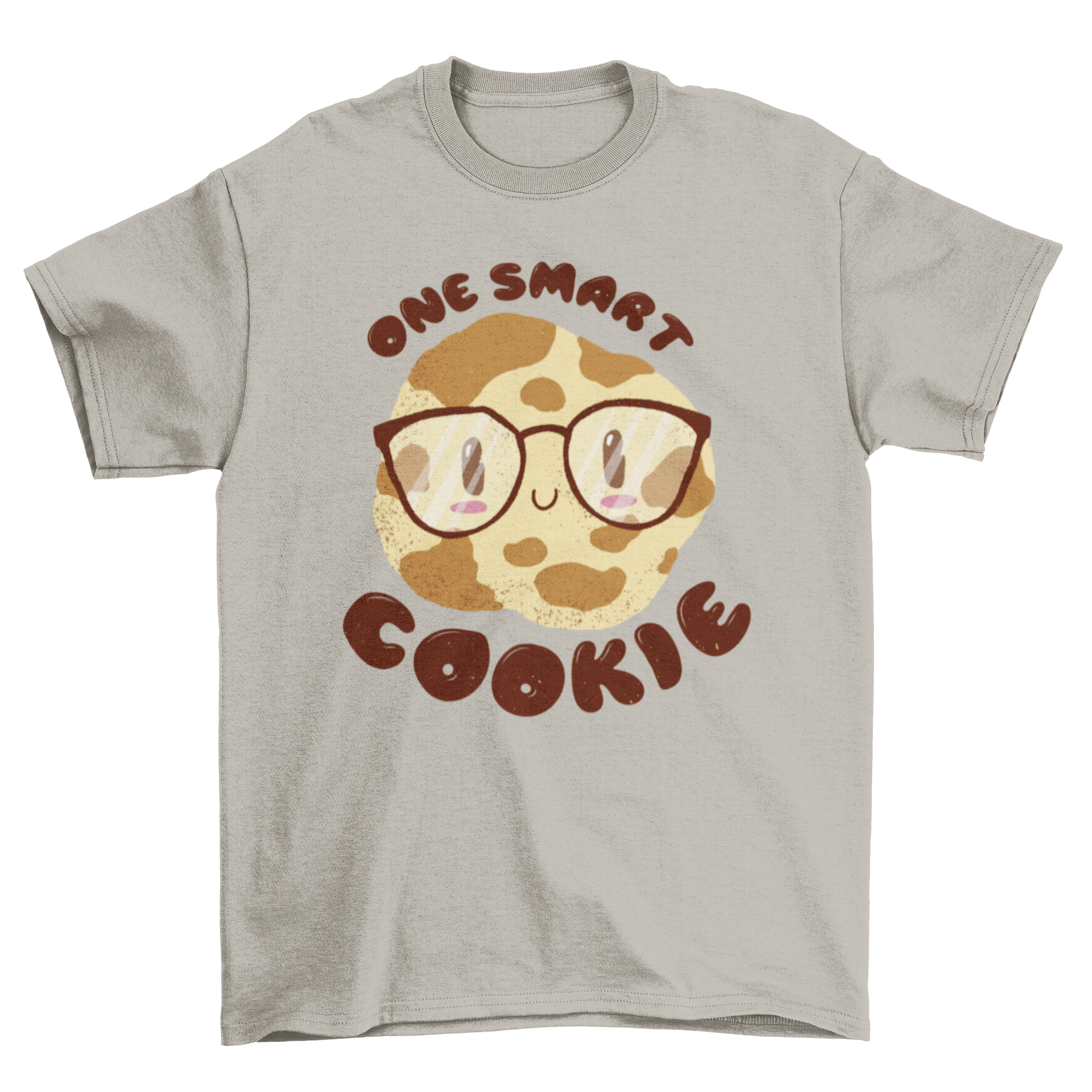 A stylish T-shirt featuring a cute nerd cookie illustration with glasses and the quote 'ONE SMART COOKIE'.