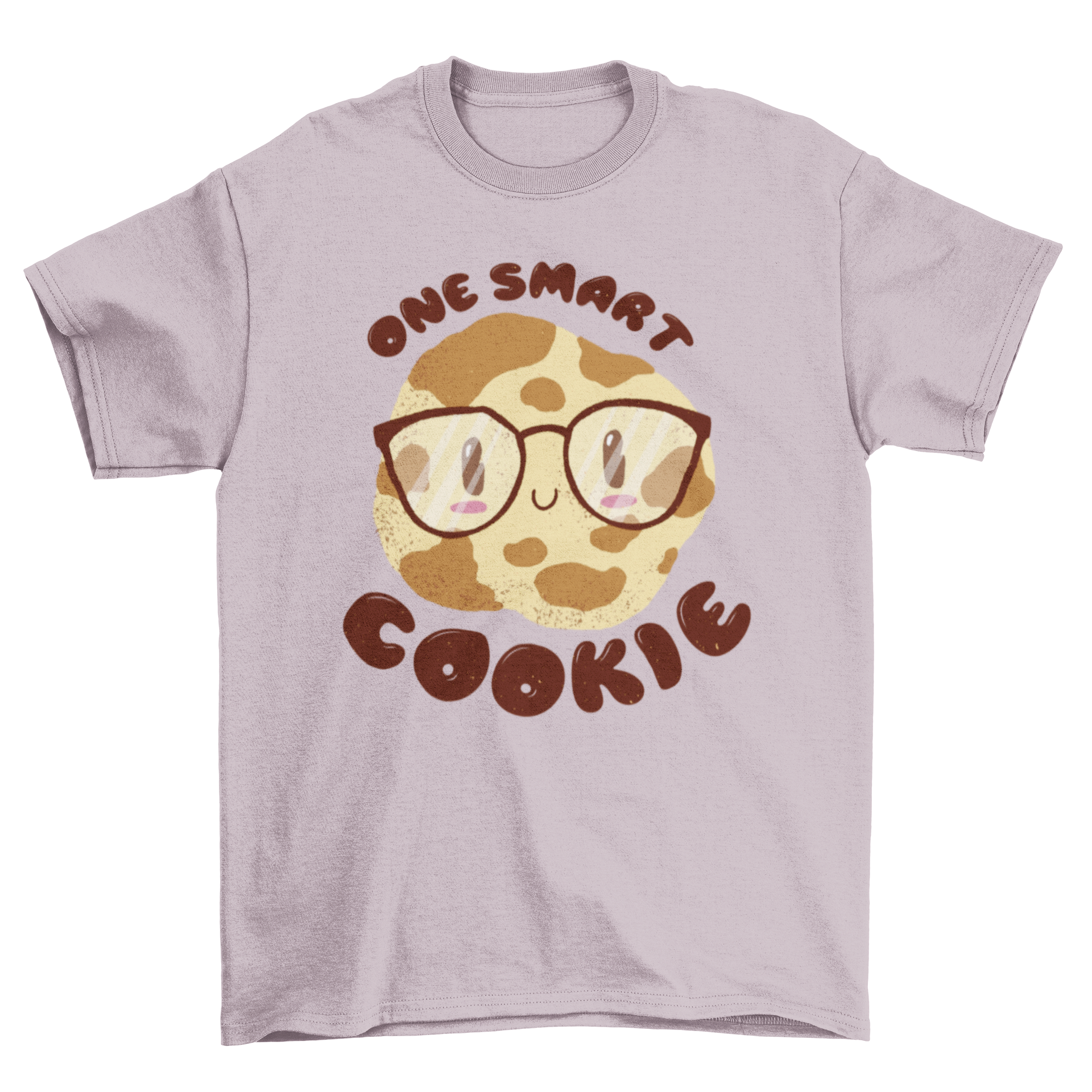 A stylish T-shirt featuring a cute nerd cookie illustration with glasses and the quote 'ONE SMART COOKIE'.