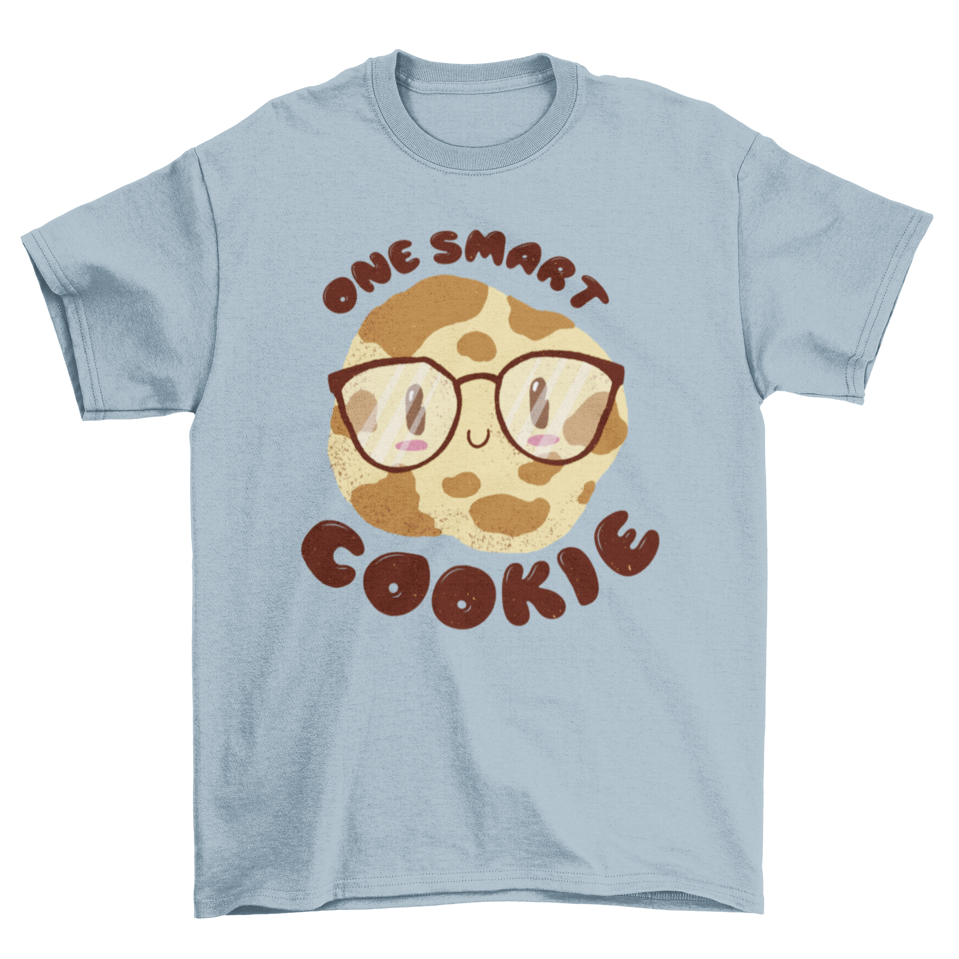 A stylish T-shirt featuring a cute nerd cookie illustration with glasses and the quote 'ONE SMART COOKIE'.