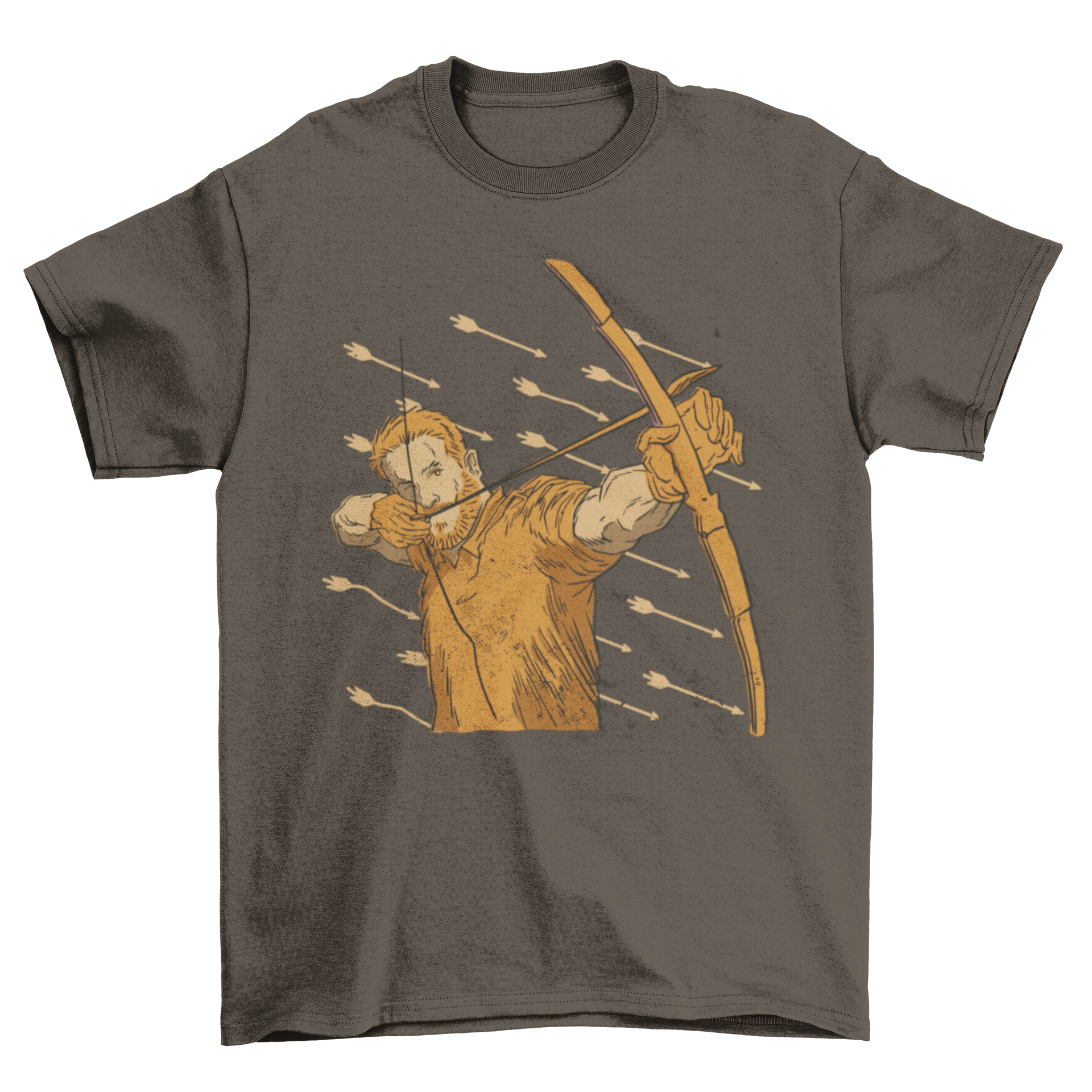 Cool Archer Man T-Shirt featuring an archer aiming, designed for archery enthusiasts.