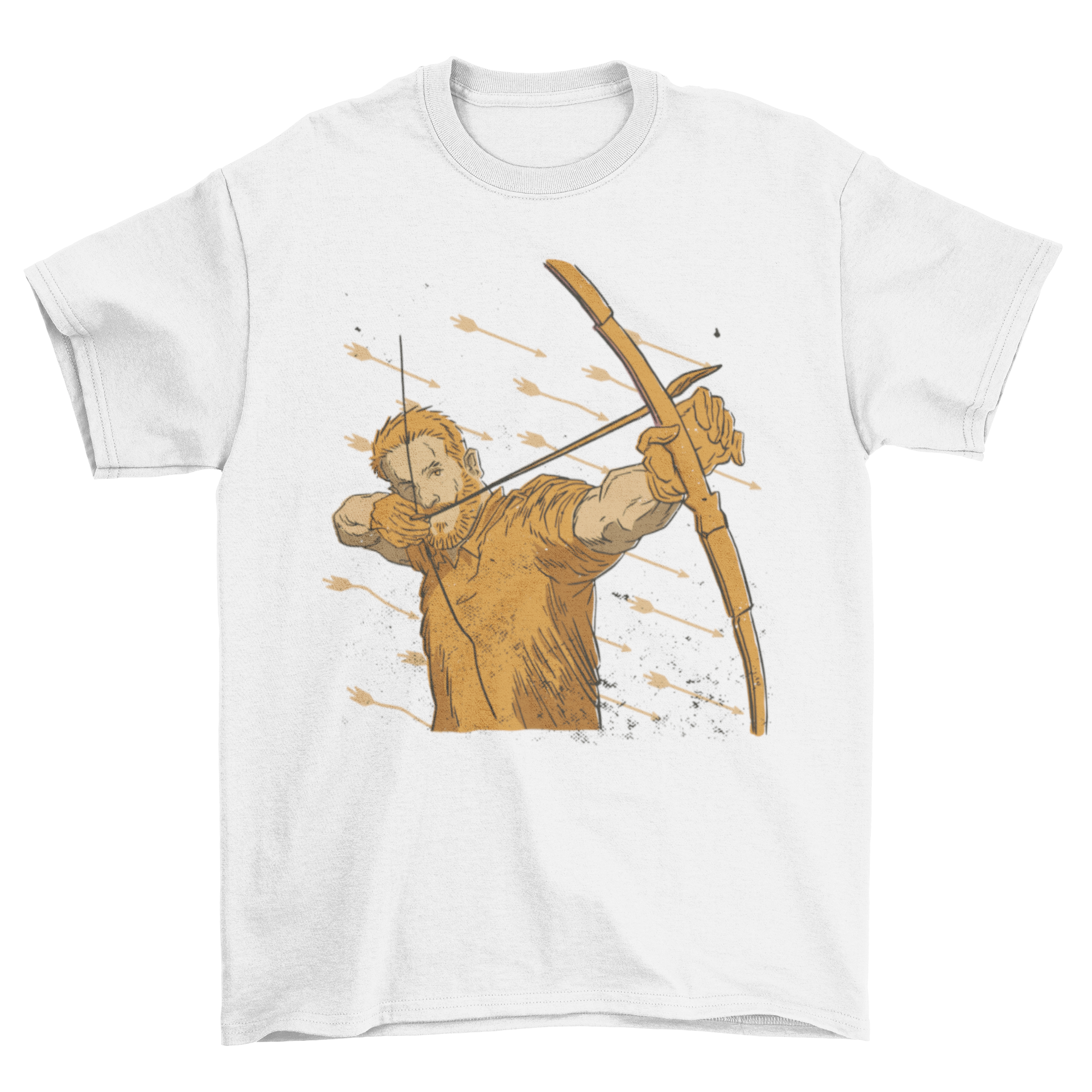 Cool Archer Man T-Shirt featuring an archer aiming, designed for archery enthusiasts.