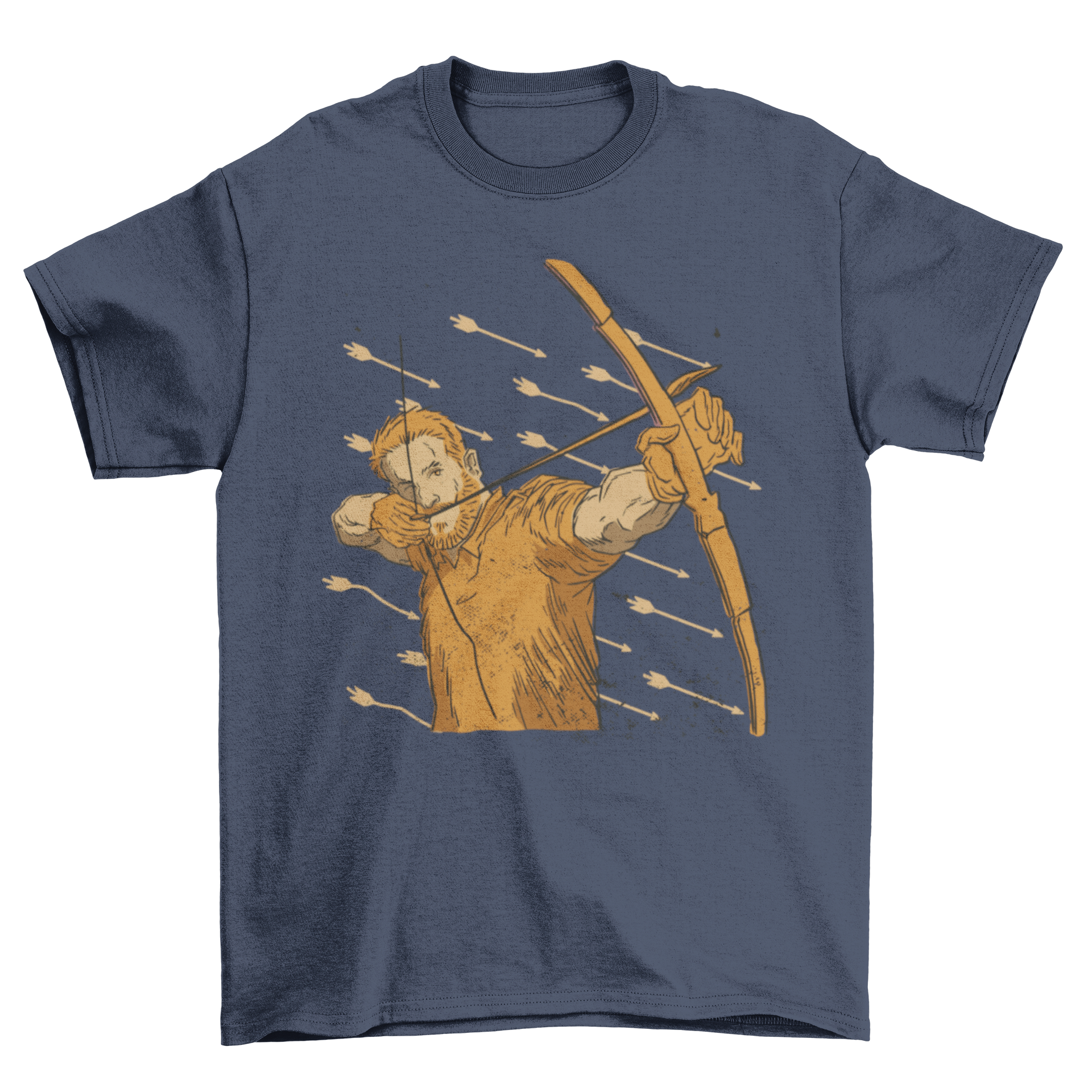 Cool Archer Man T-Shirt featuring an archer aiming, designed for archery enthusiasts.