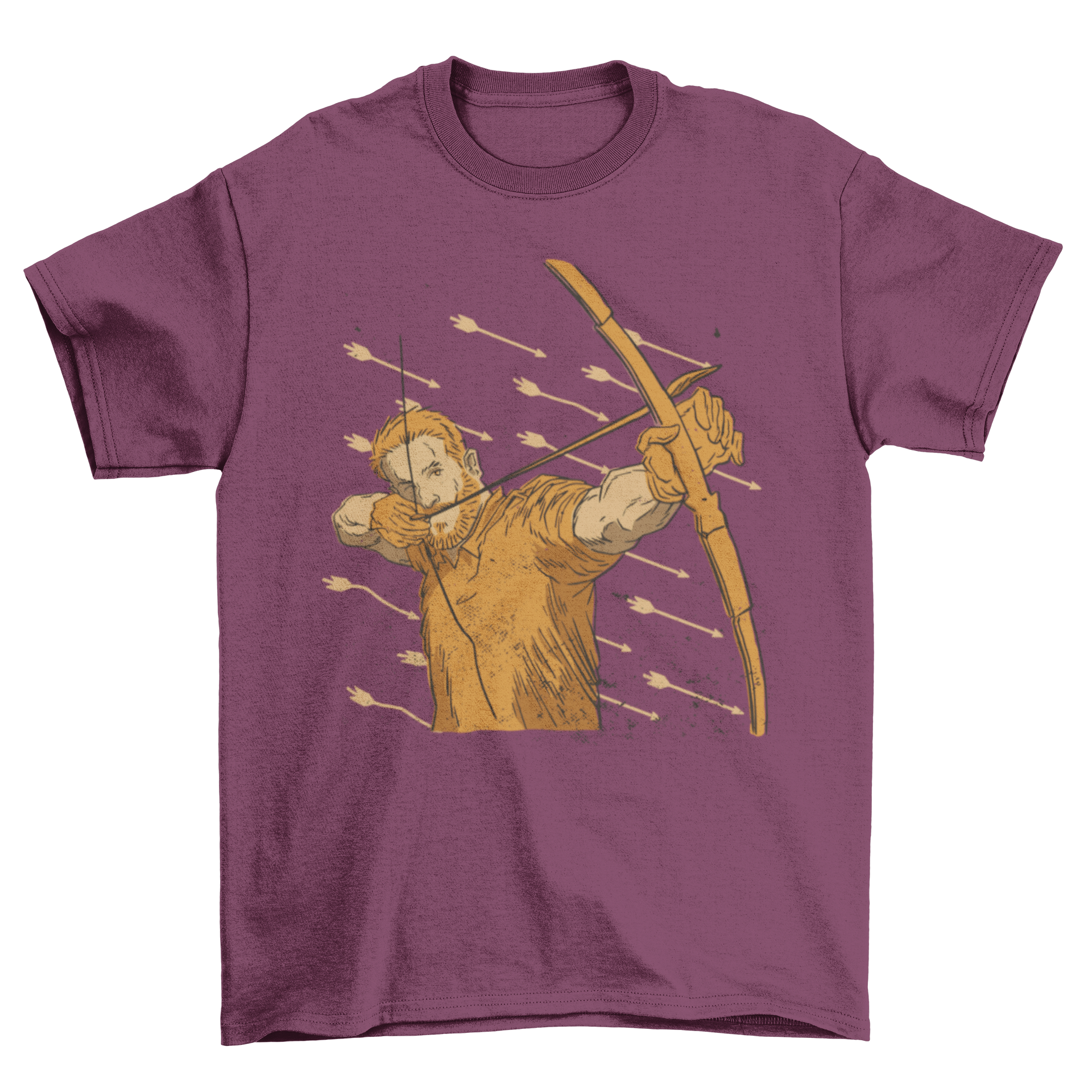 Cool Archer Man T-Shirt featuring an archer aiming, designed for archery enthusiasts.