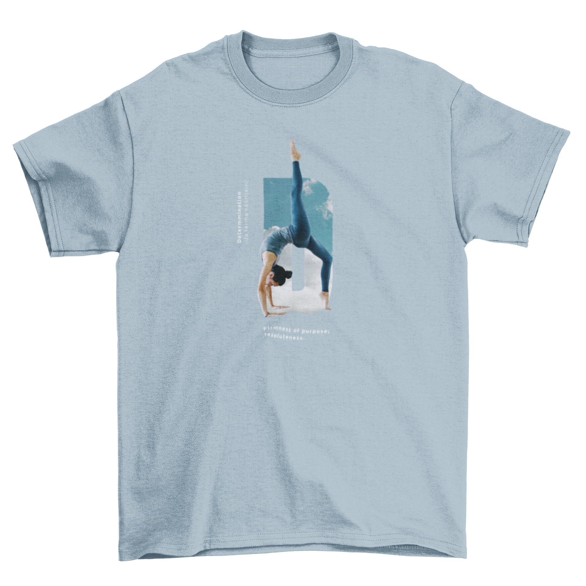 Cool Awesome Girl Yoga T-shirt featuring a girl in a yoga pose with the quote 'Determination' integrated into the design.