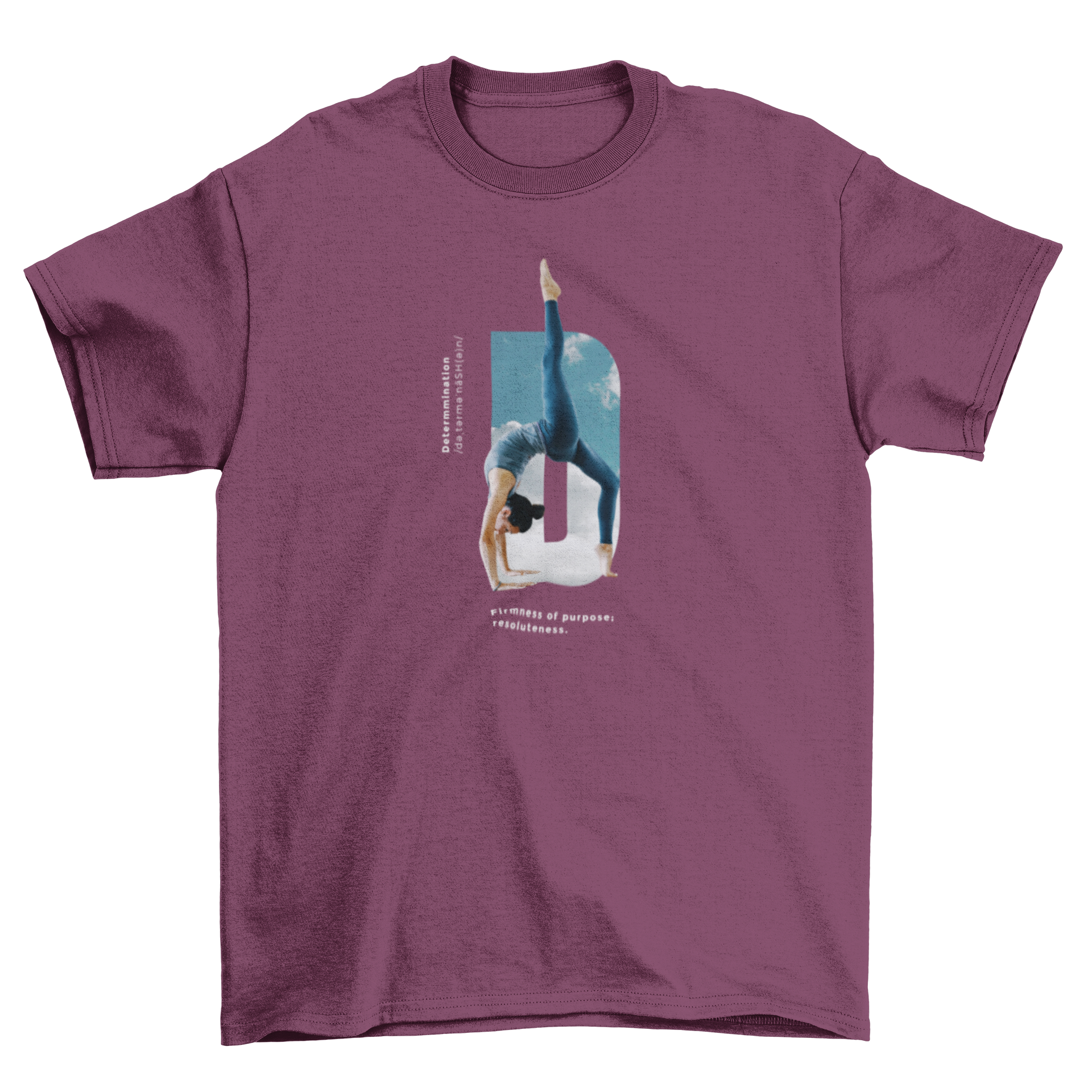 Cool Awesome Girl Yoga T-shirt featuring a girl in a yoga pose with the quote 'Determination' integrated into the design.