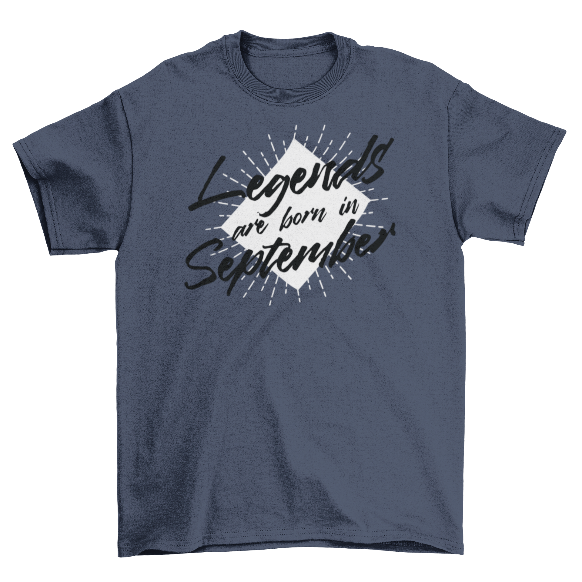 Cool birthday t-shirt featuring artistic lettering that reads 'Legends are born in September'.