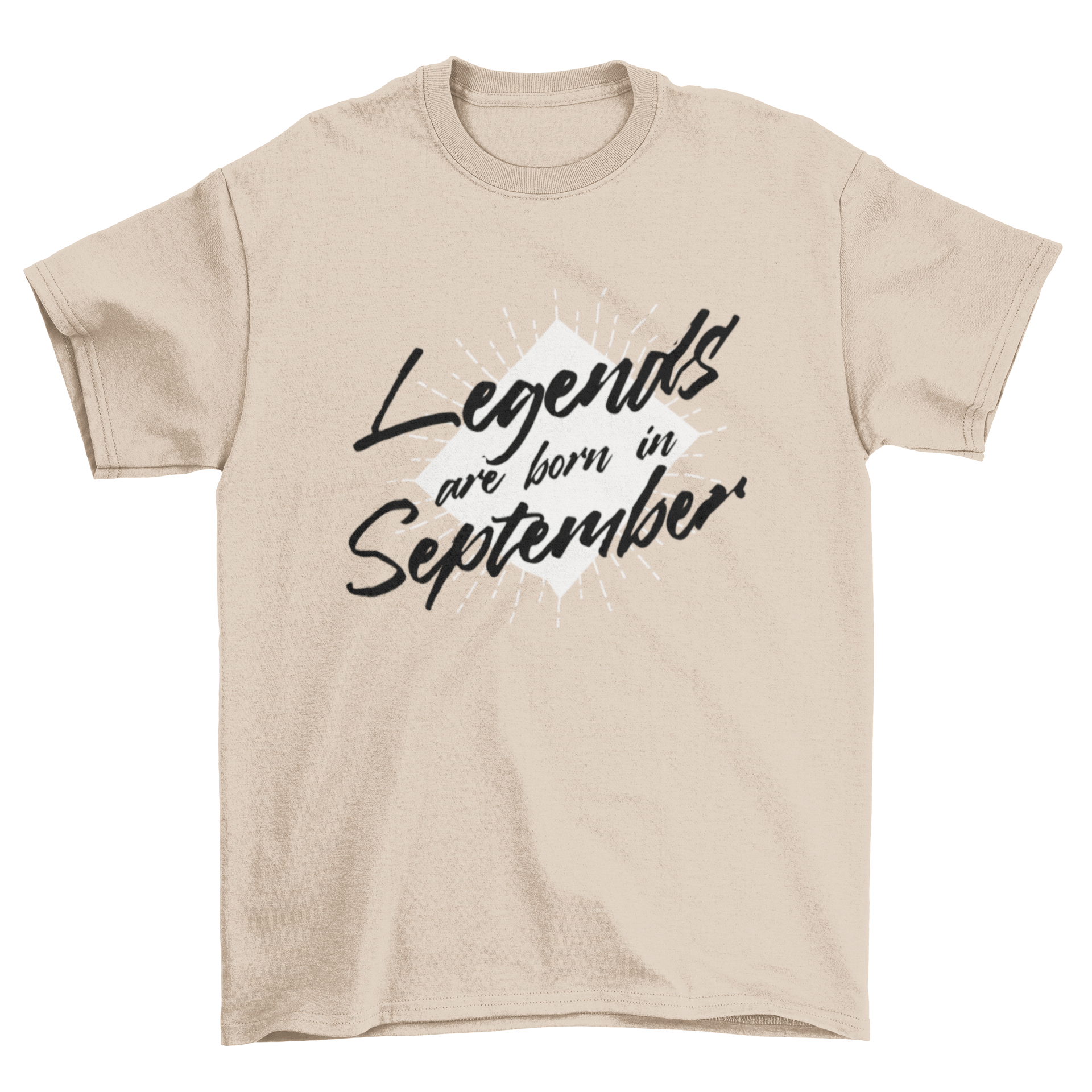 Cool birthday t-shirt featuring artistic lettering that reads 'Legends are born in September'.