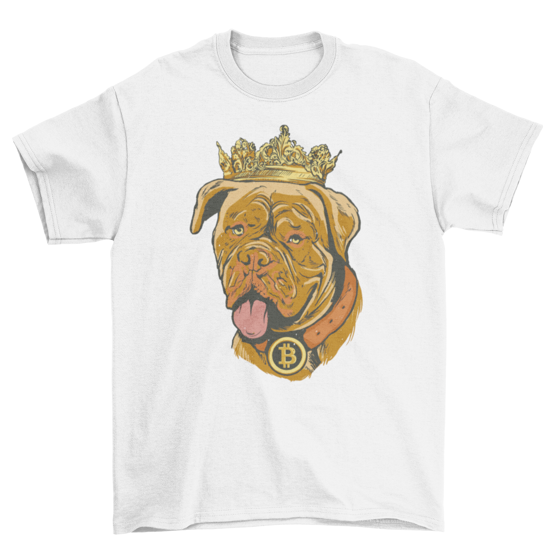 Cool Bitcoin Dog T-Shirt featuring a dog with a crown and a bitcoin collar design.