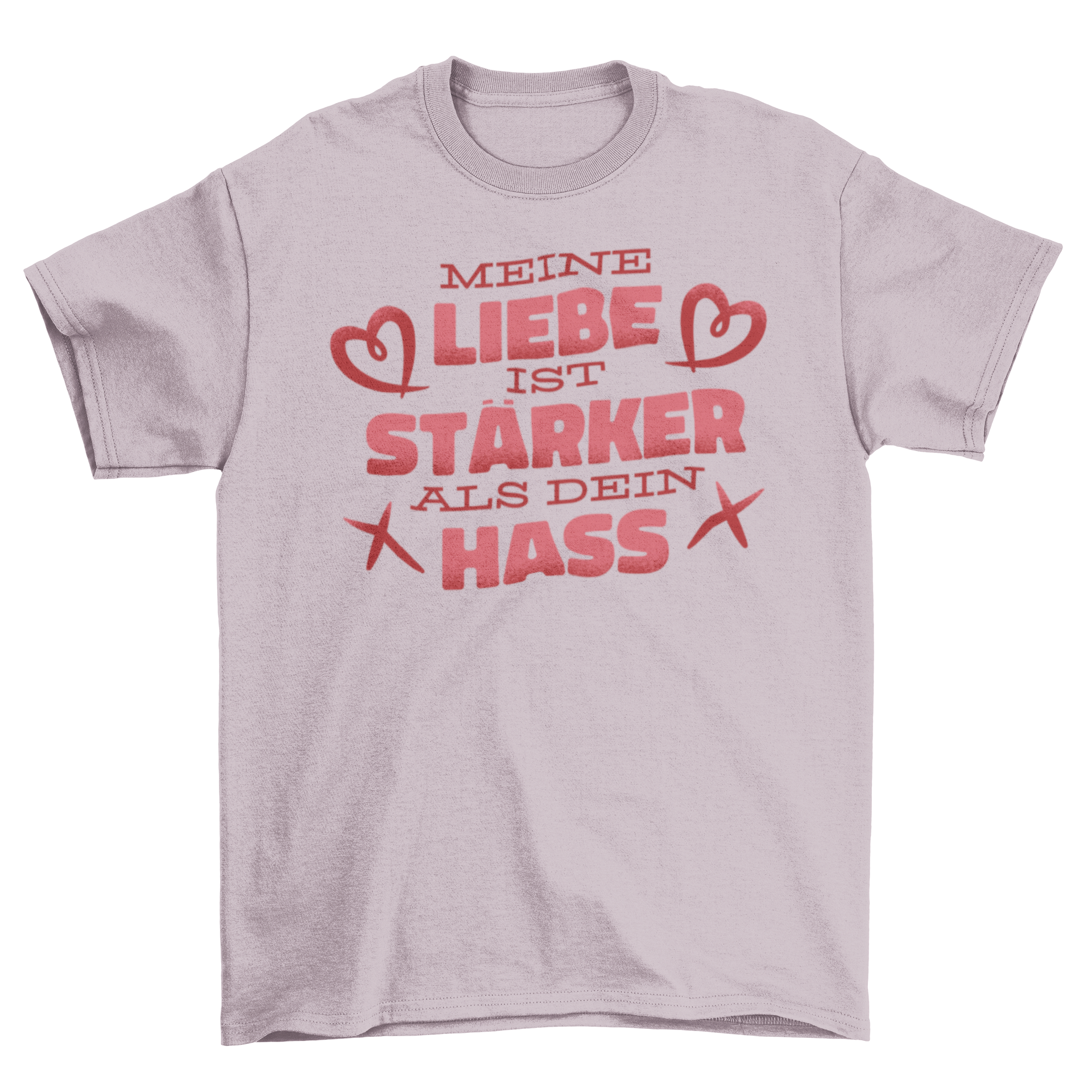 Cool t-shirt featuring the German quote 'My love is stronger than your hate' in stylish lettering.