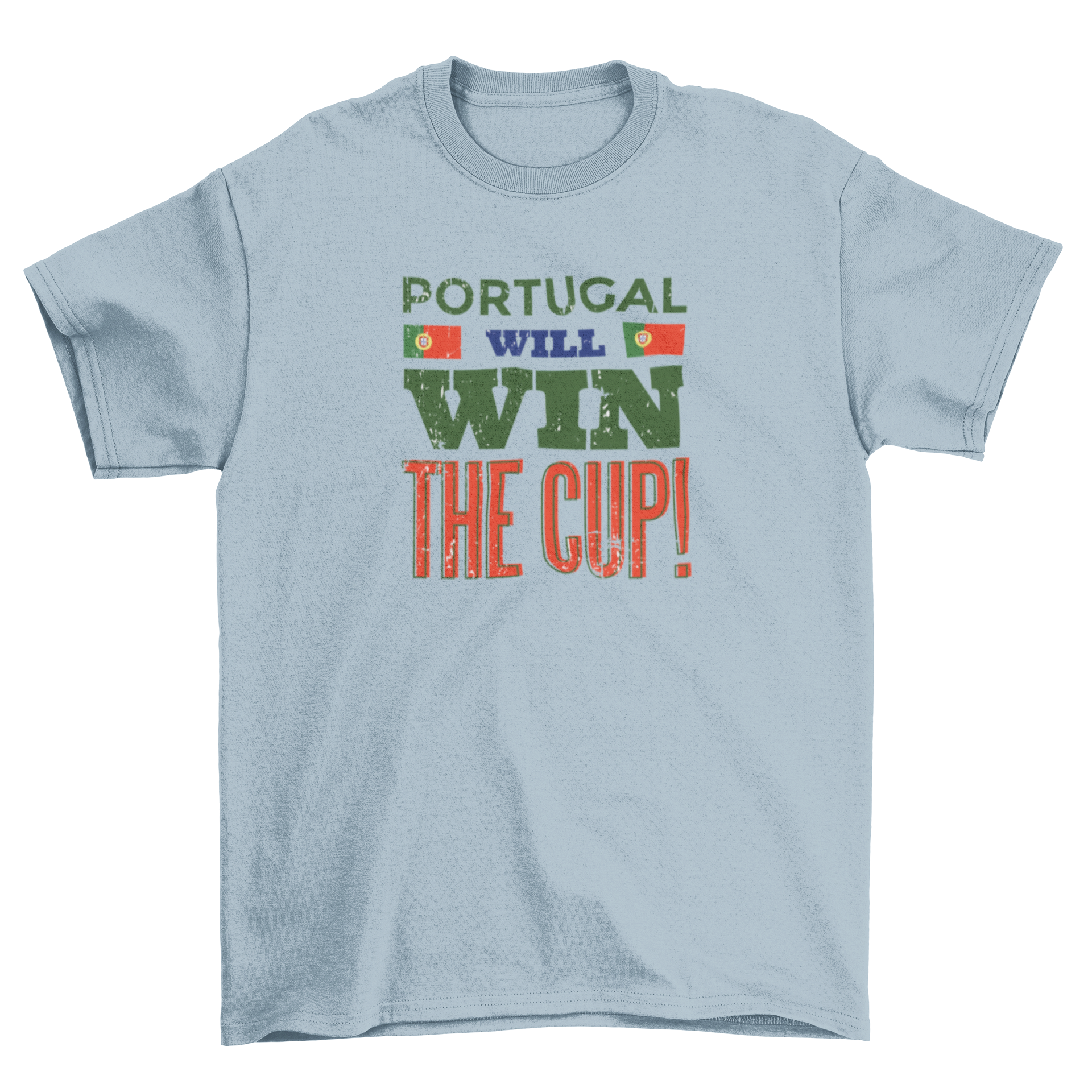Cool football t-shirt featuring Portugal flags and 'will win the cup' caption for 2018 World Cup.