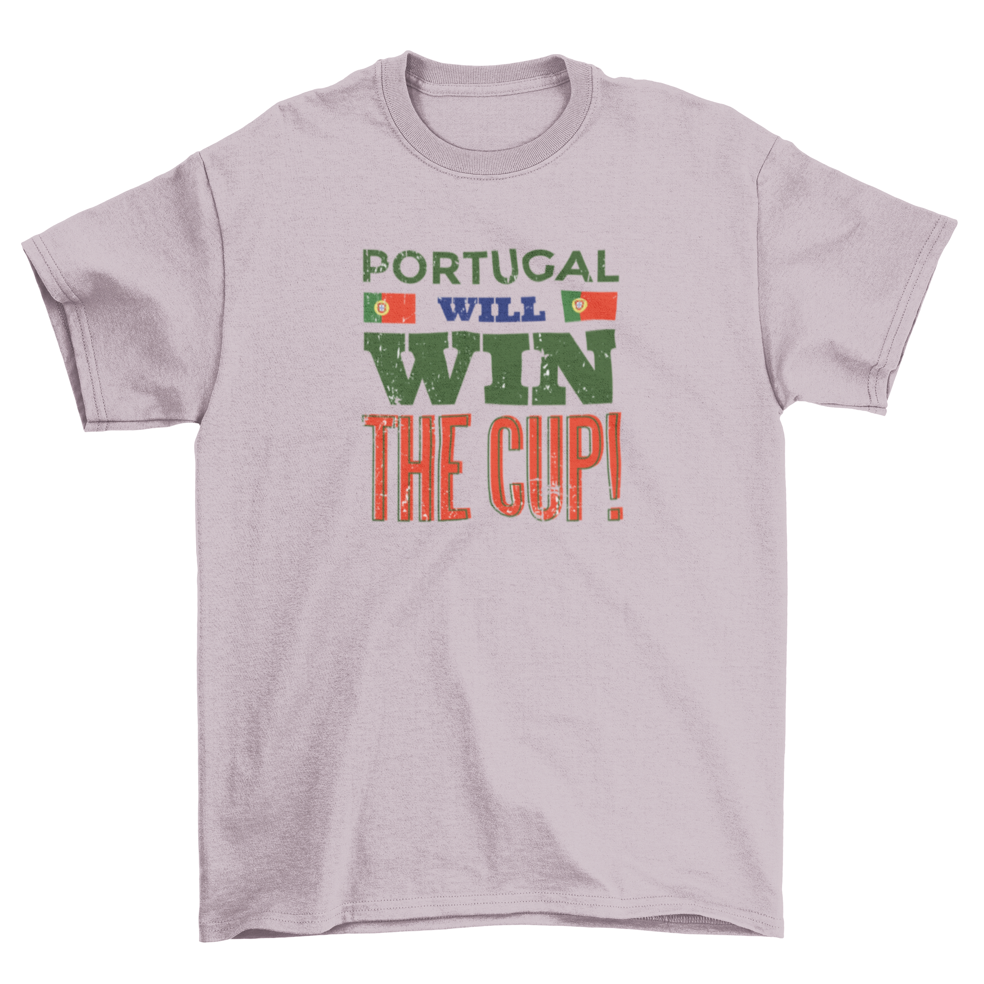 Cool football t-shirt featuring Portugal flags and 'will win the cup' caption for 2018 World Cup.