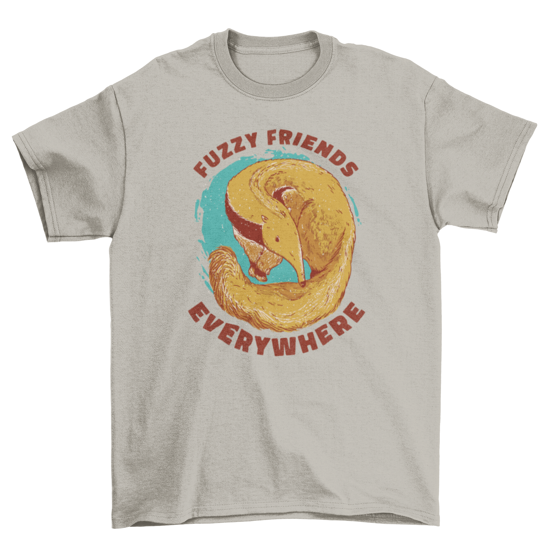 A stylish t-shirt featuring a cute ferret design and the quote 'Fuzzy friends everywhere', perfect for animal lovers.