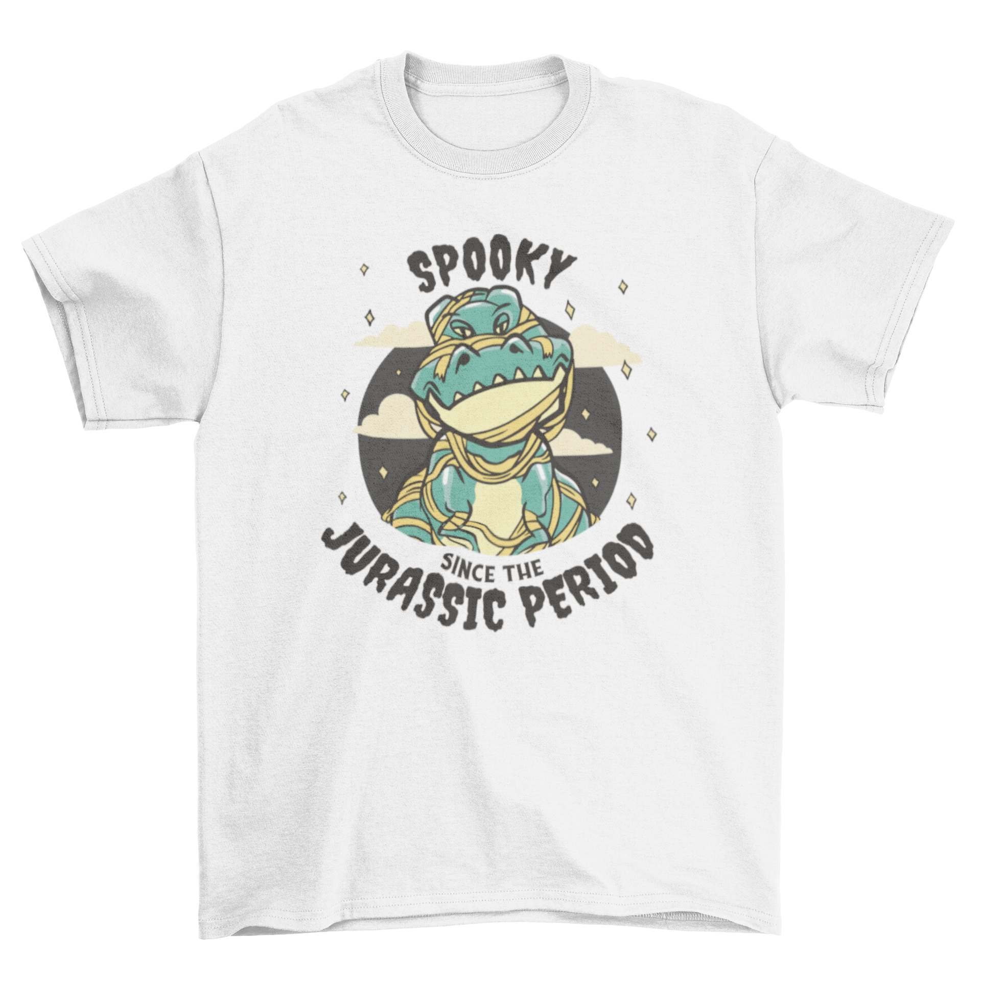 Cool Halloween T-rex Mummy Dinosaur t-shirt with spooky quote design.