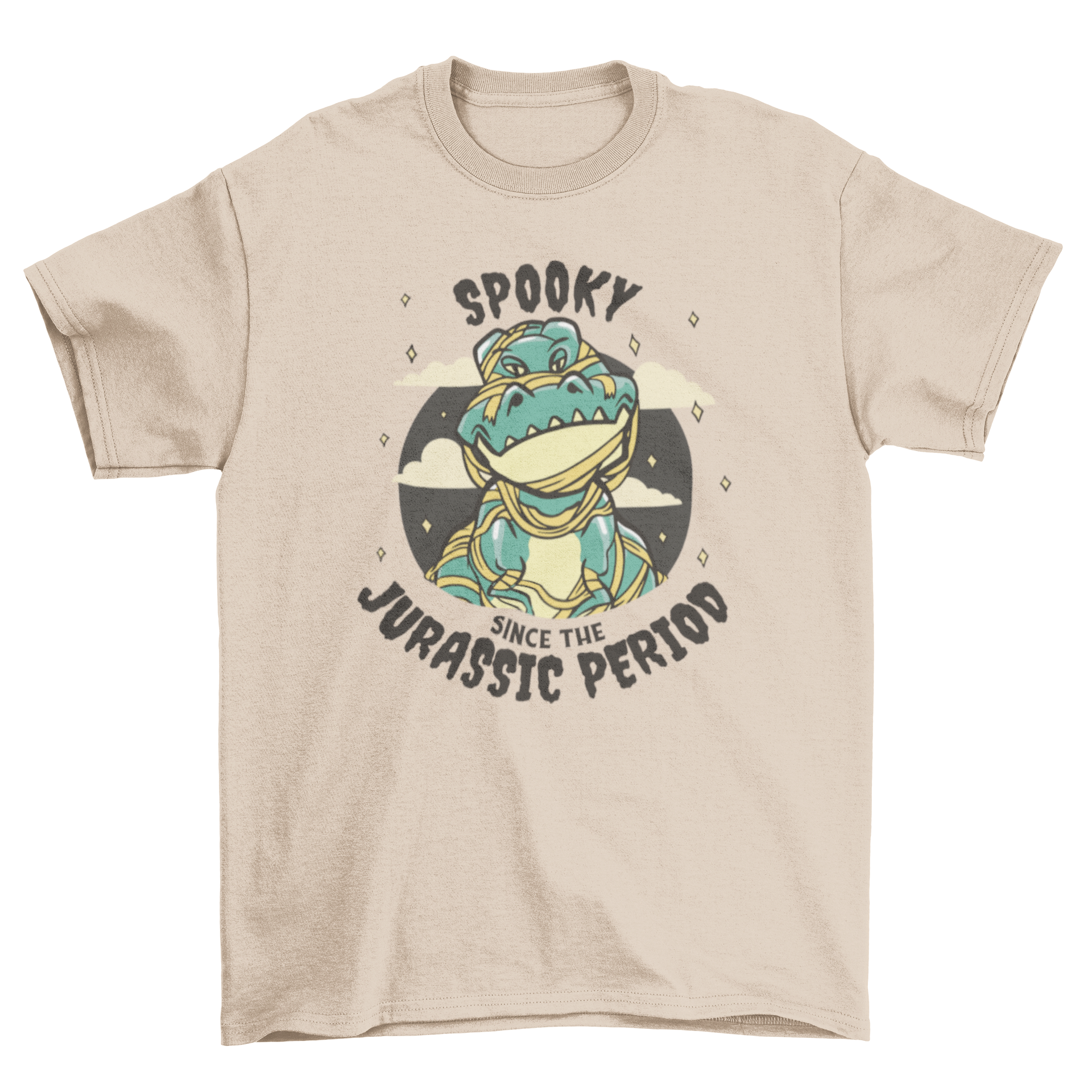Cool Halloween T-rex Mummy Dinosaur t-shirt with spooky quote design.