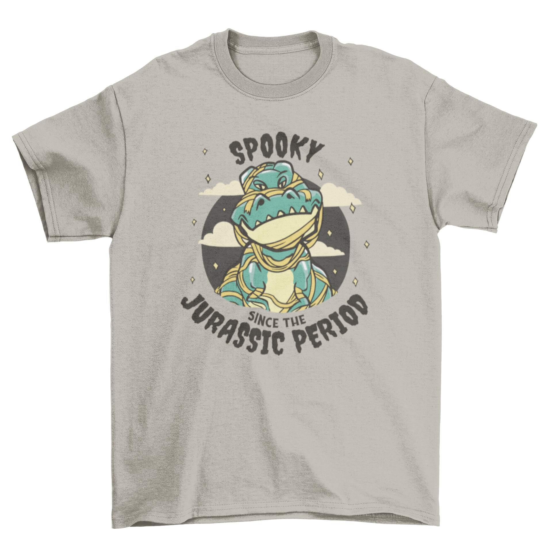 Cool Halloween T-rex Mummy Dinosaur t-shirt with spooky quote design.