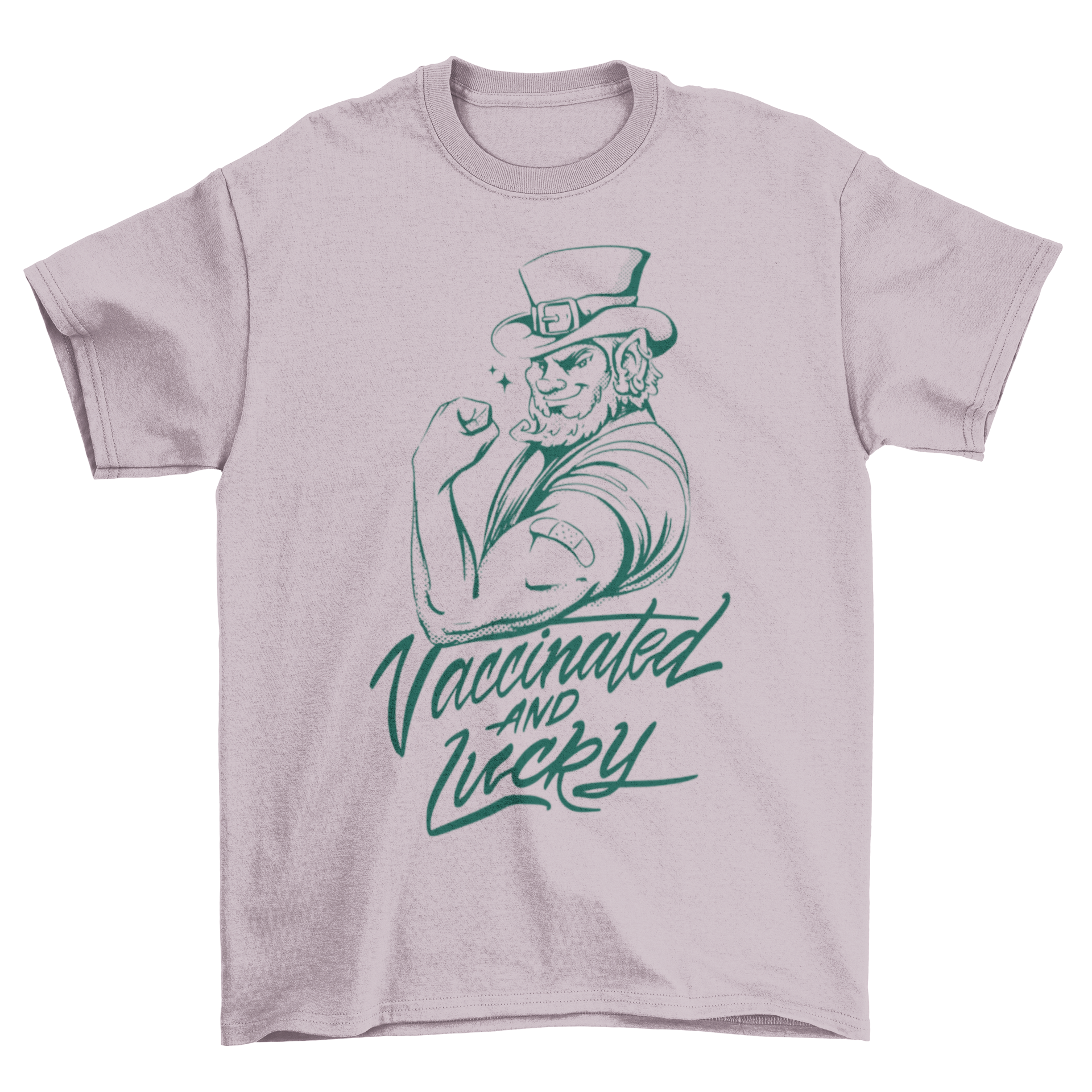 Cool leprechaun t-shirt featuring the quote 'Vaccinated and lucky', perfect for St. Patrick's Day celebrations.