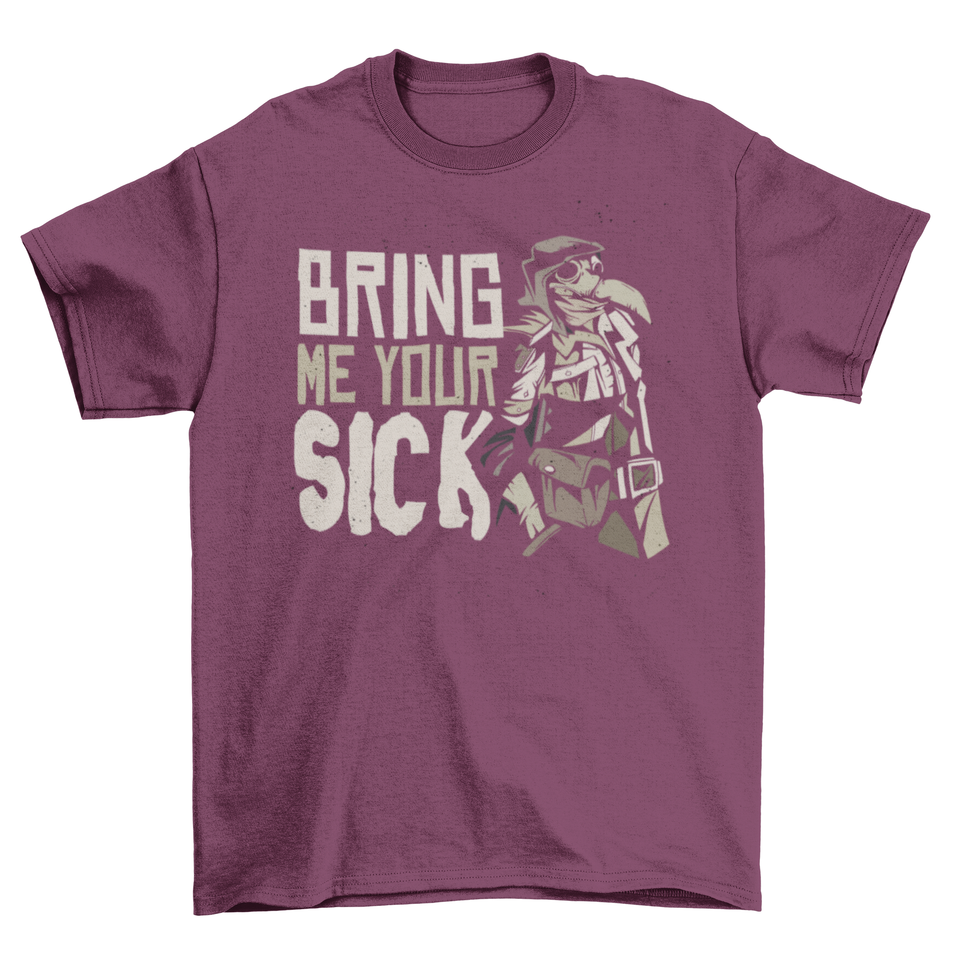Cool plague doctor t-shirt featuring a unique design and the quote BRING ME YOUR SICK.