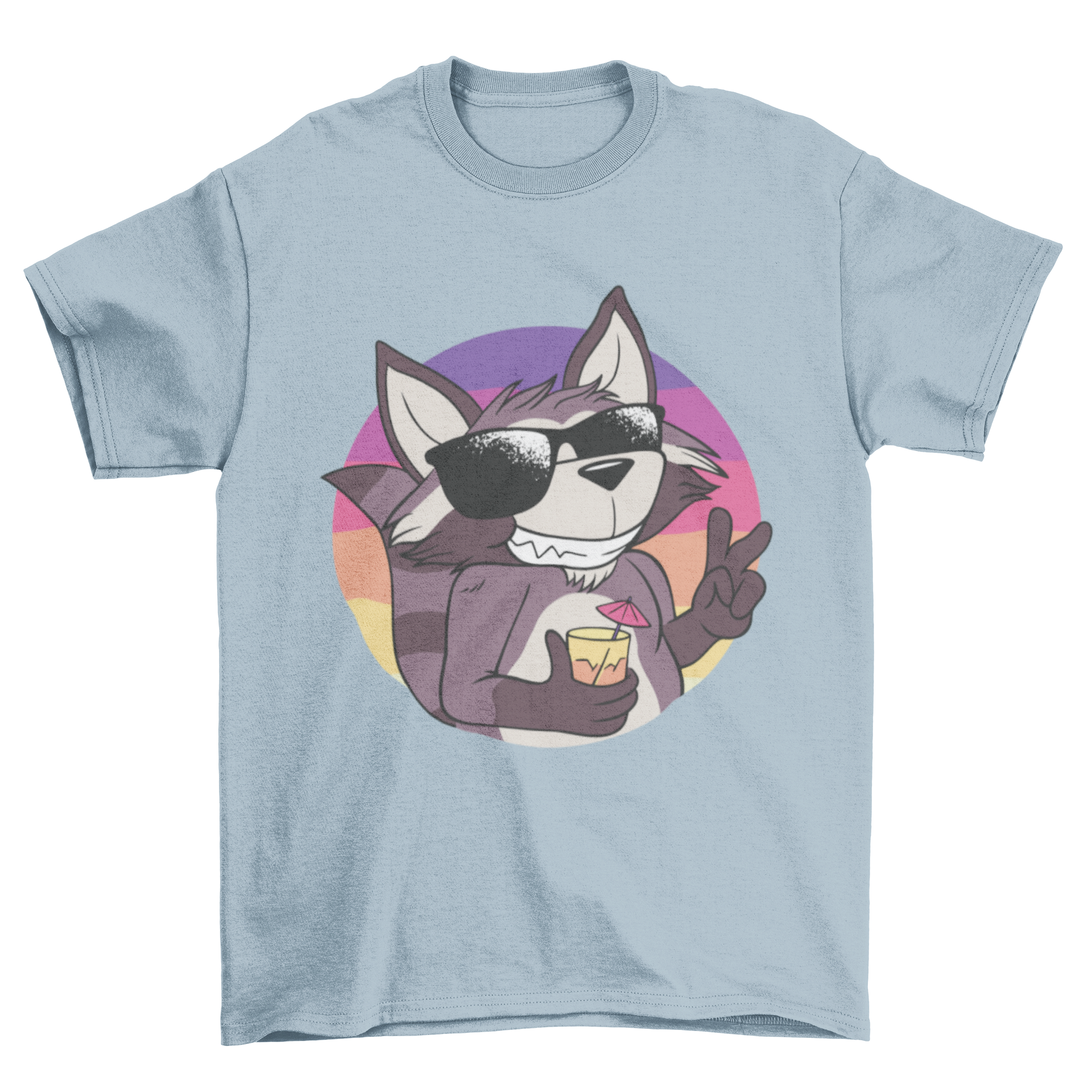 A stylish t-shirt featuring a cool raccoon wearing sunglasses, perfect for casual wear.