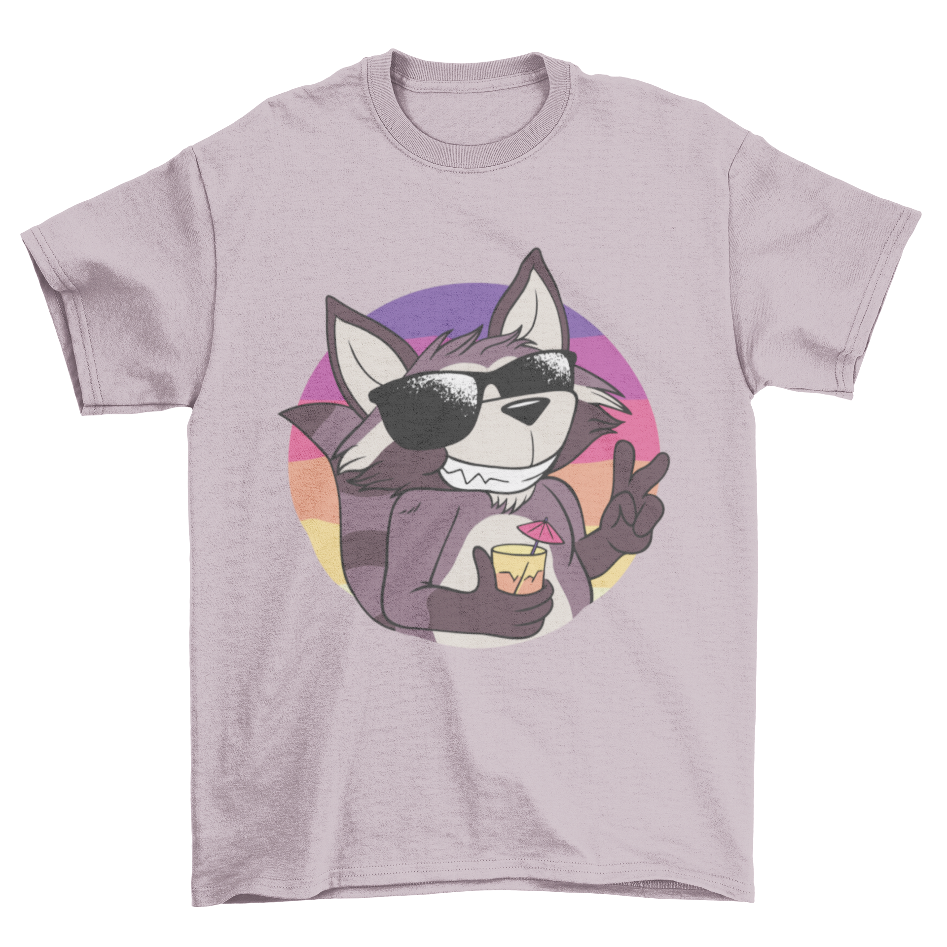 A stylish t-shirt featuring a cool raccoon wearing sunglasses, perfect for casual wear.