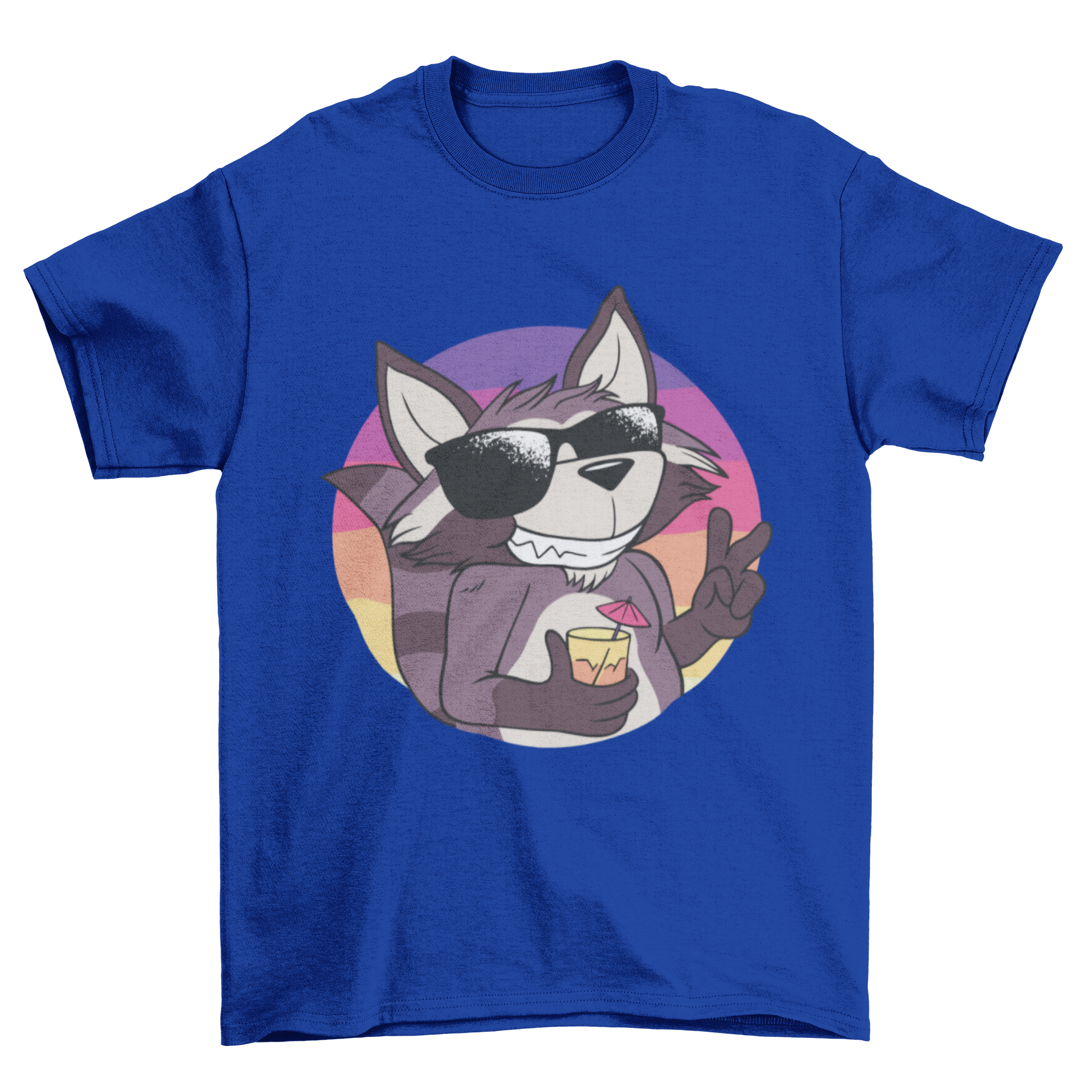 A stylish t-shirt featuring a cool raccoon wearing sunglasses, perfect for casual wear.