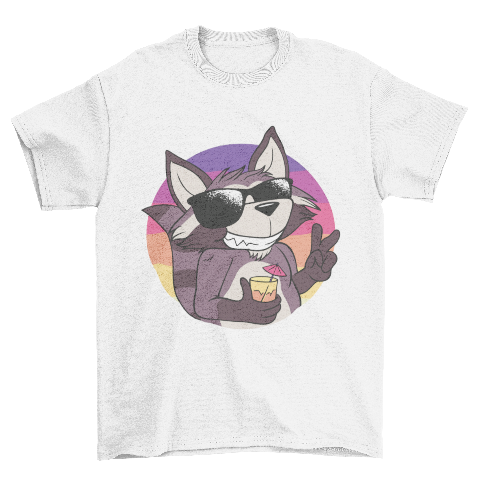 A stylish t-shirt featuring a cool raccoon wearing sunglasses, perfect for casual wear.