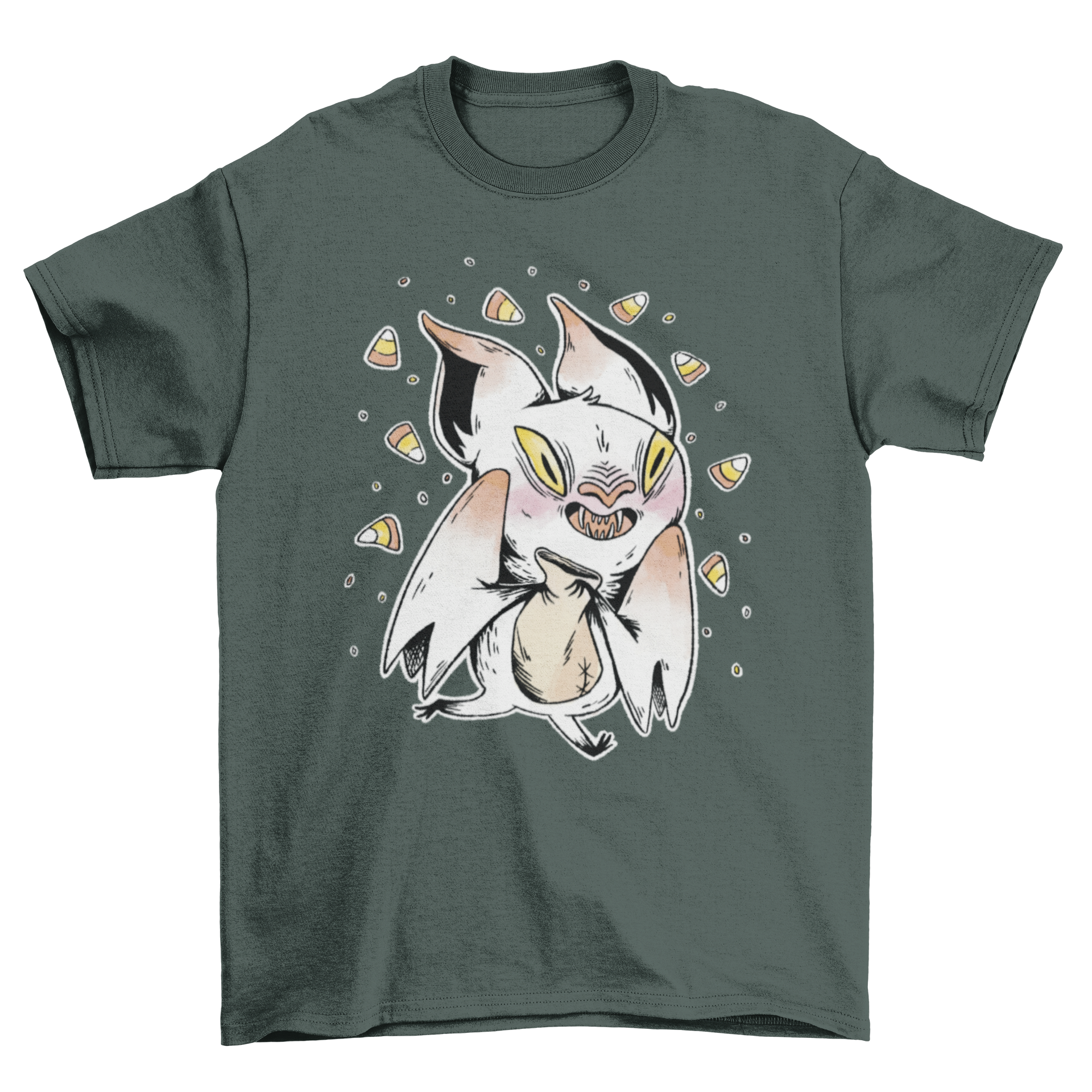 Cool t-shirt featuring a detailed illustration of a cartoon demon bat, perfect for horror fans.
