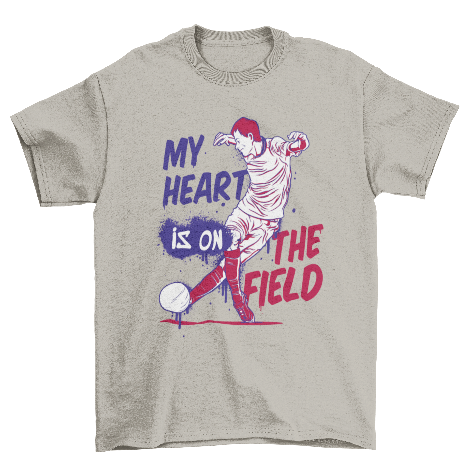 Cool Soccer Player Tee featuring a dynamic soccer player and the quote 'My heart is on the field'.