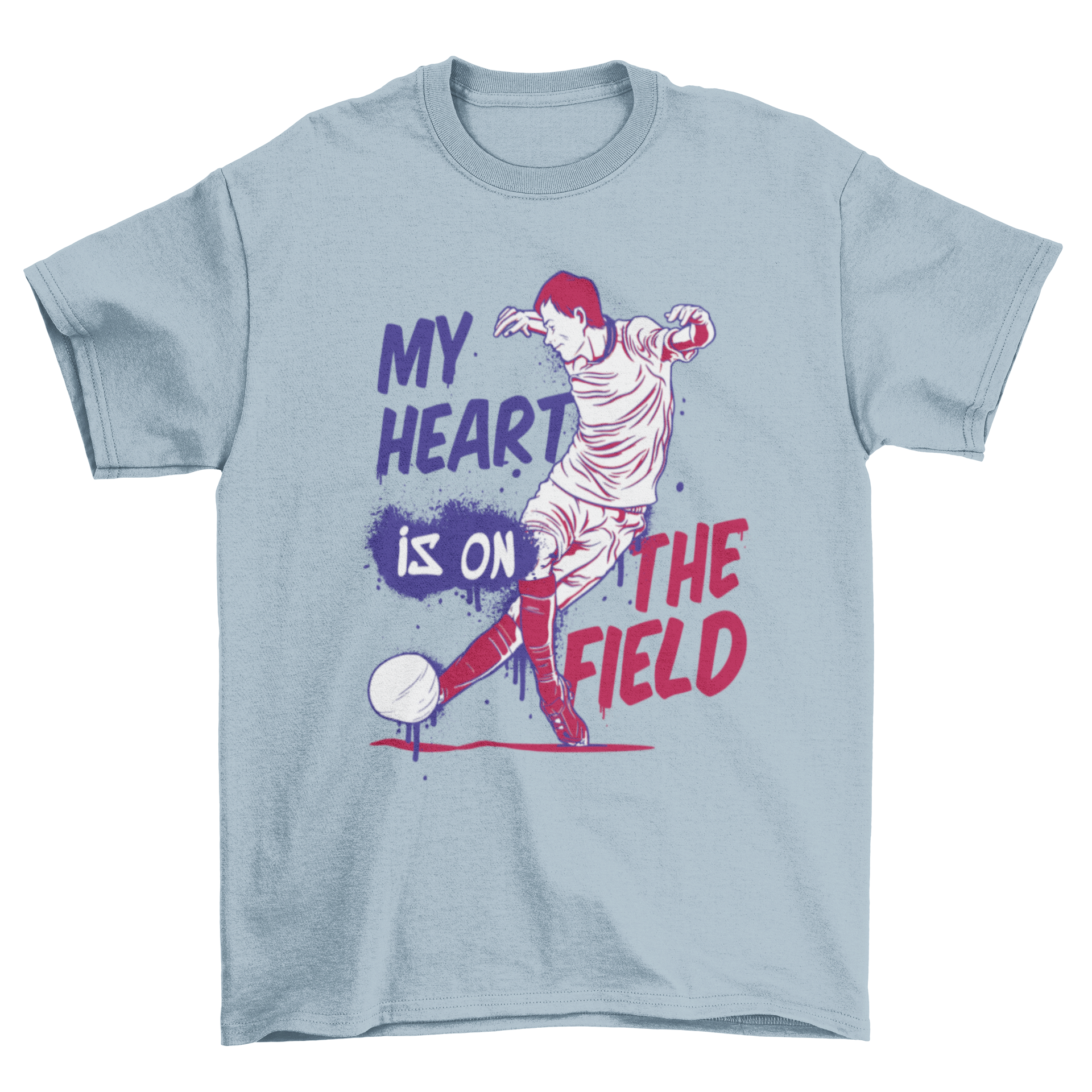 Cool Soccer Player Tee featuring a dynamic soccer player and the quote 'My heart is on the field'.