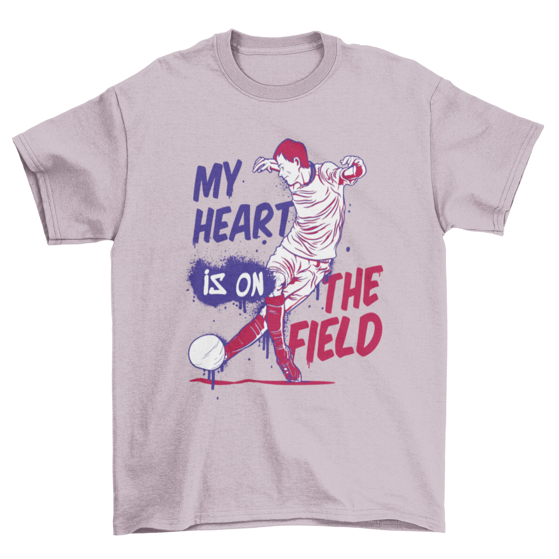 Cool Soccer Player Tee featuring a dynamic soccer player and the quote 'My heart is on the field'.