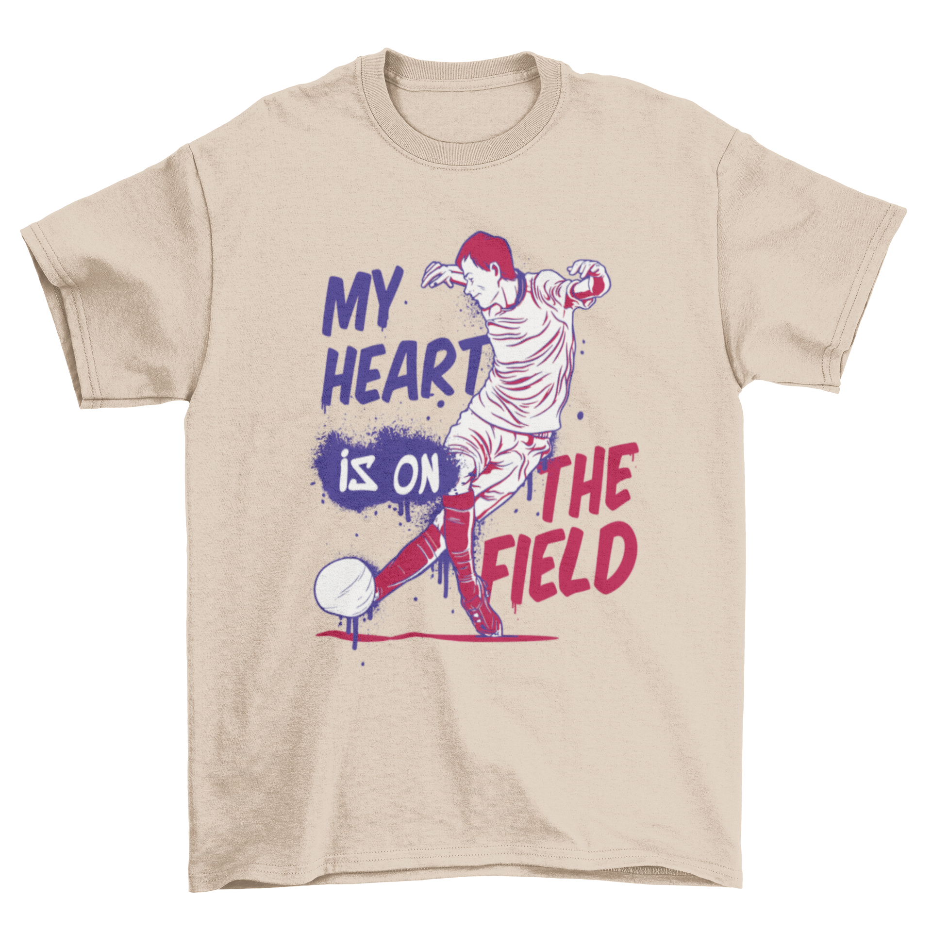 Cool Soccer Player Tee featuring a dynamic soccer player and the quote 'My heart is on the field'.