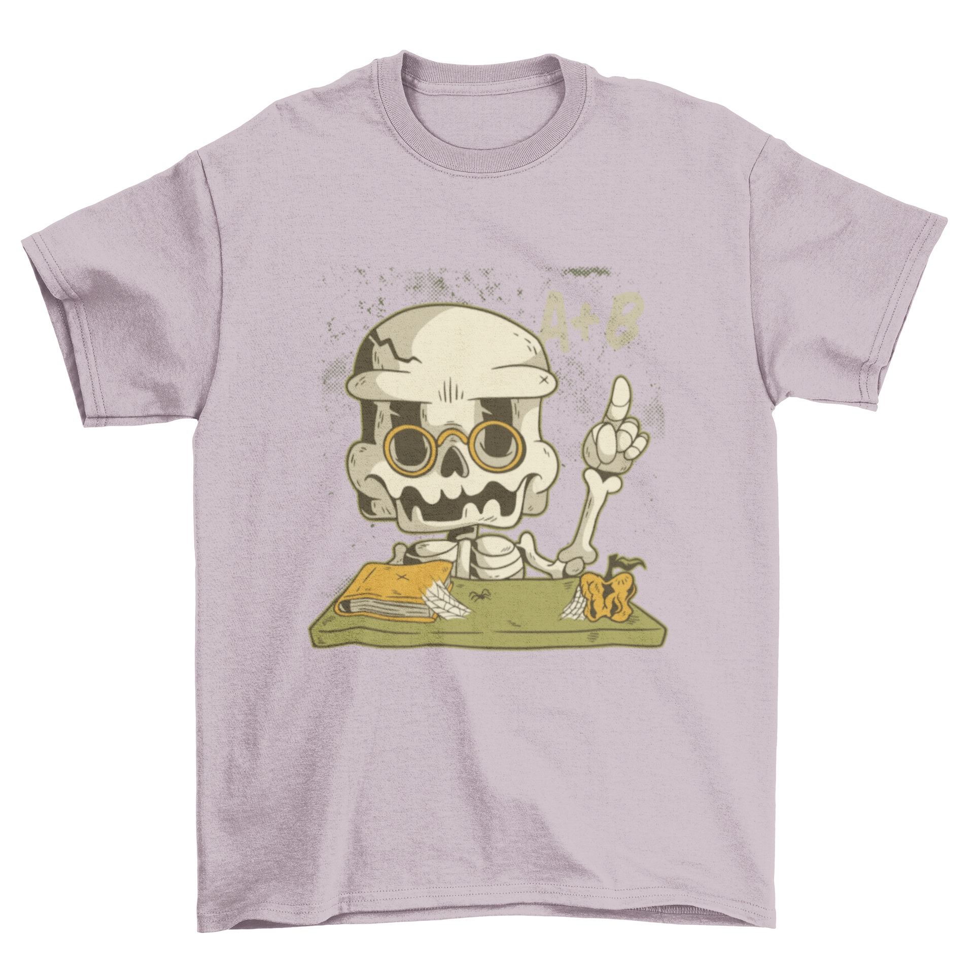 Cool Teaching Teacher Skeleton T-shirt featuring a skeleton with glasses, an apple, and a book with spider webs.