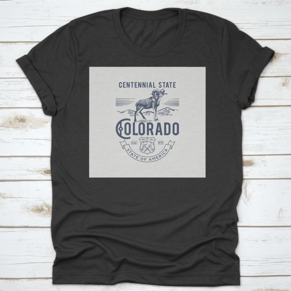 A stylish t-shirt featuring the Colorado Centennial State emblem, made from soft cotton fabric.