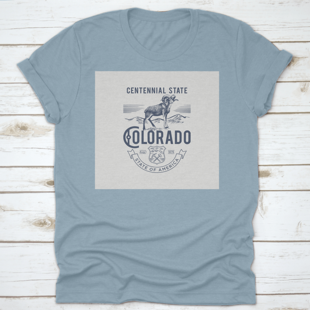 A stylish t-shirt featuring the Colorado Centennial State emblem, made from soft cotton fabric.