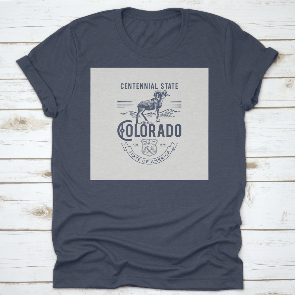 A stylish t-shirt featuring the Colorado Centennial State emblem, made from soft cotton fabric.
