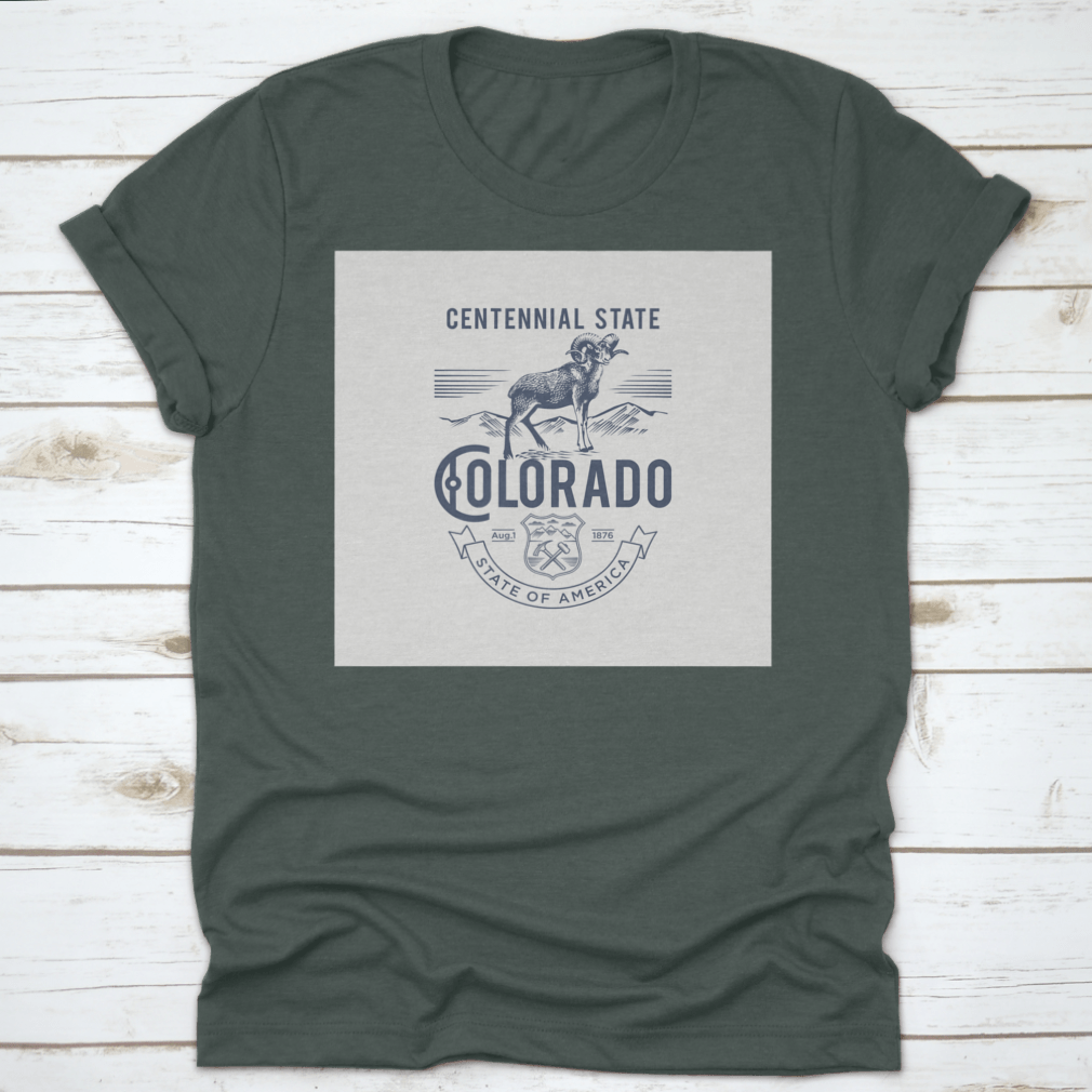 A stylish t-shirt featuring the Colorado Centennial State emblem, made from soft cotton fabric.