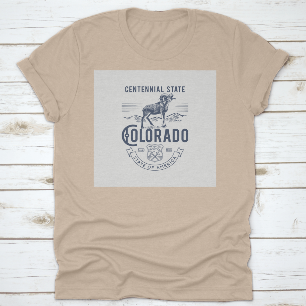 A stylish t-shirt featuring the Colorado Centennial State emblem, made from soft cotton fabric.