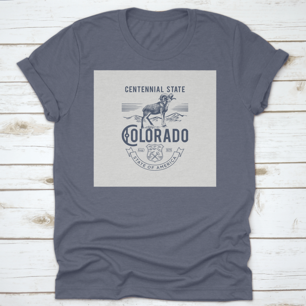 A stylish t-shirt featuring the Colorado Centennial State emblem, made from soft cotton fabric.
