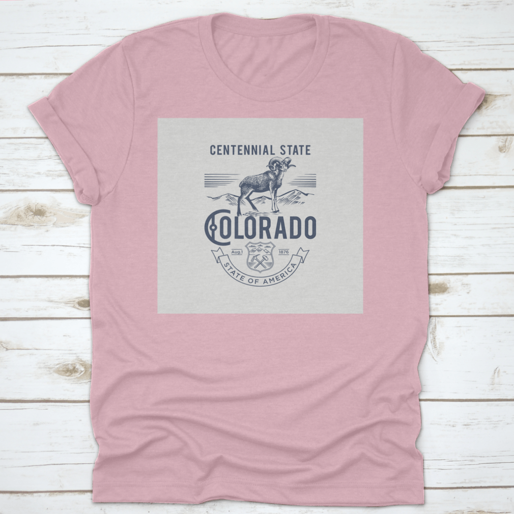 A stylish t-shirt featuring the Colorado Centennial State emblem, made from soft cotton fabric.